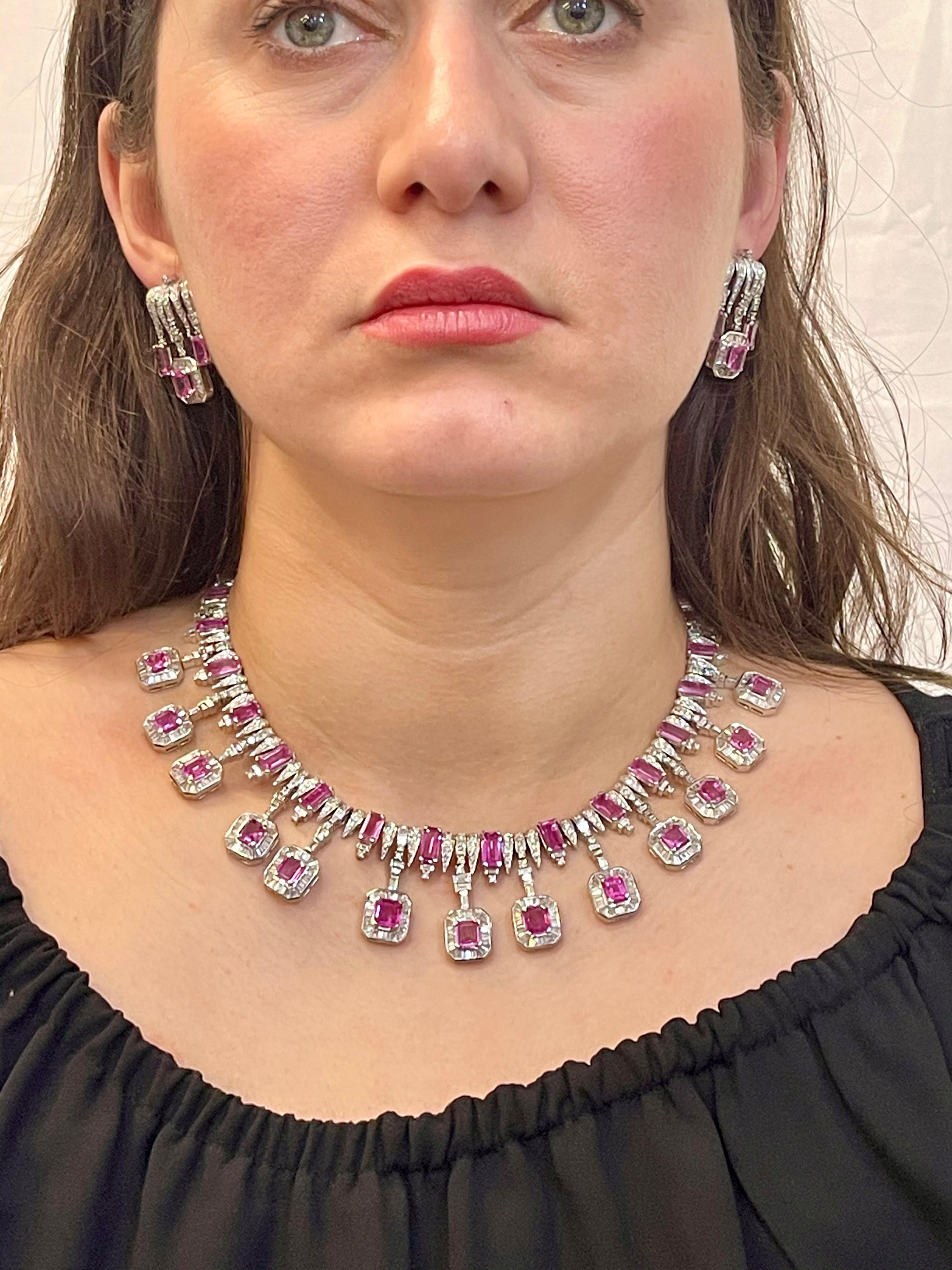 GIA Certified, No Heat, 60 Ct Pink Sapphire & 25 Ct Diamond Necklace Suite 18 Kt For Sale 7