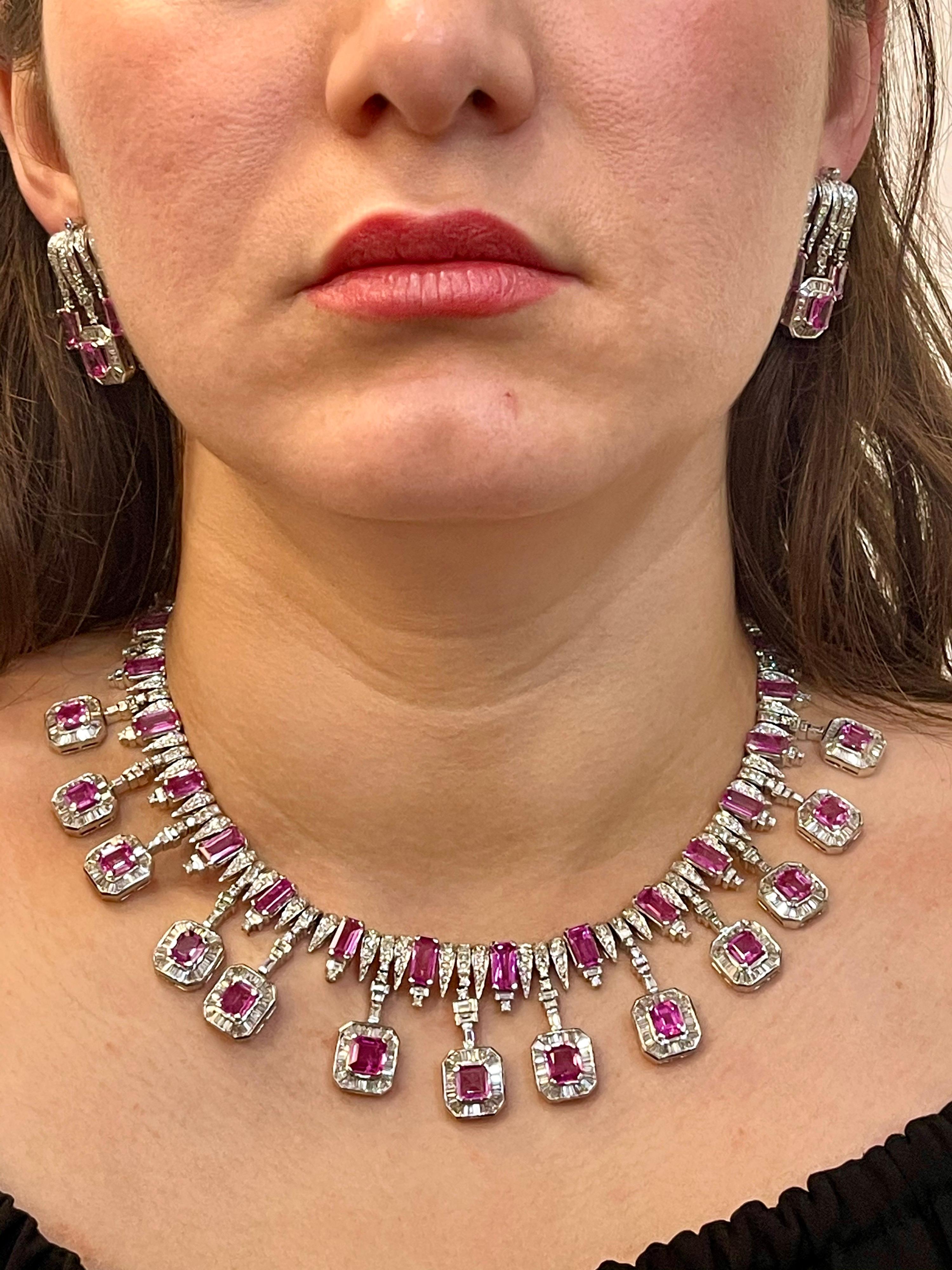 GIA Certified, No Heat, 60 Ct Pink Sapphire & 25 Ct Diamond Necklace Suite 18 Kt For Sale 8