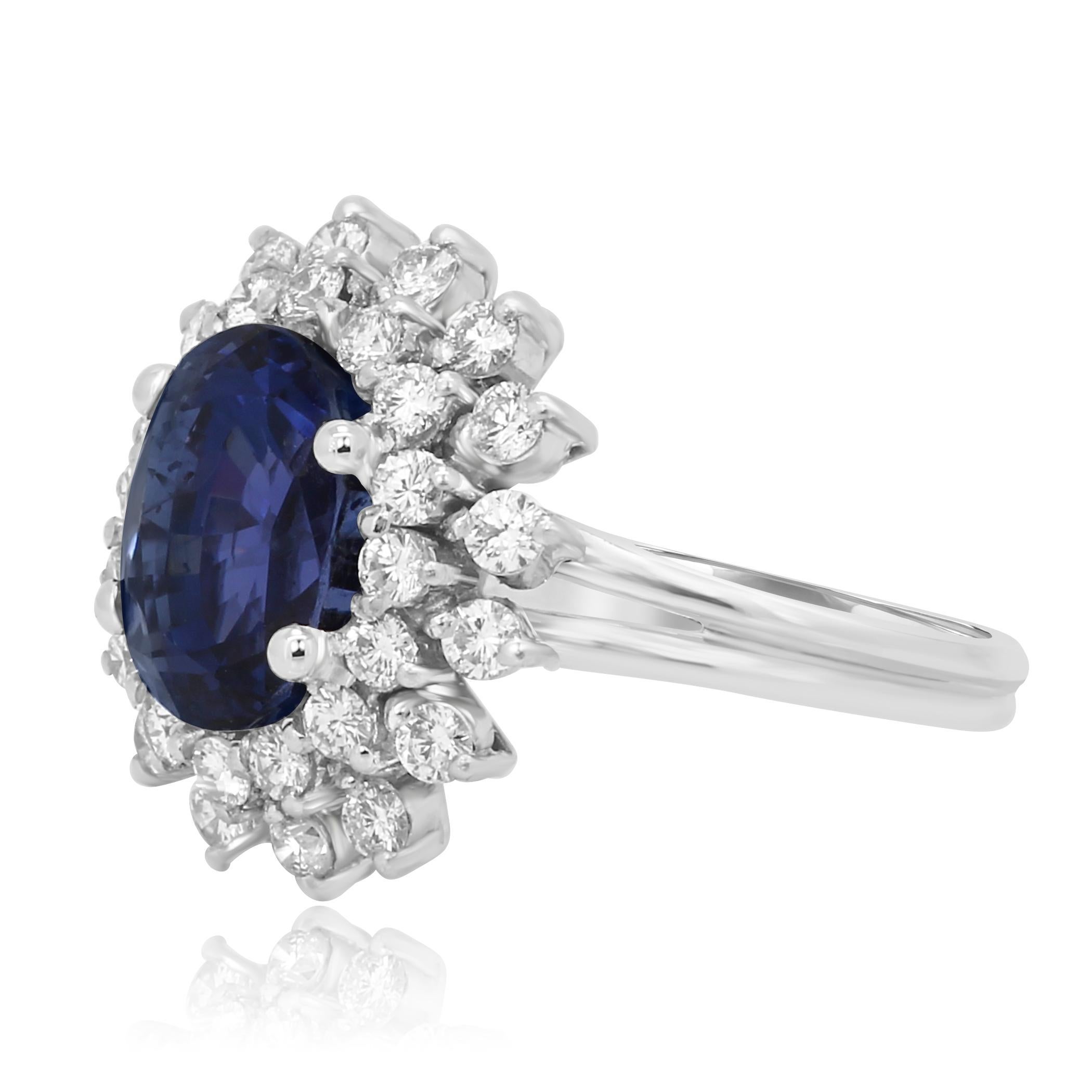 Modern GIA Certified No Heat 6.19 Carat Ceylon Sapphire Diamond Double Halo Gold Ring