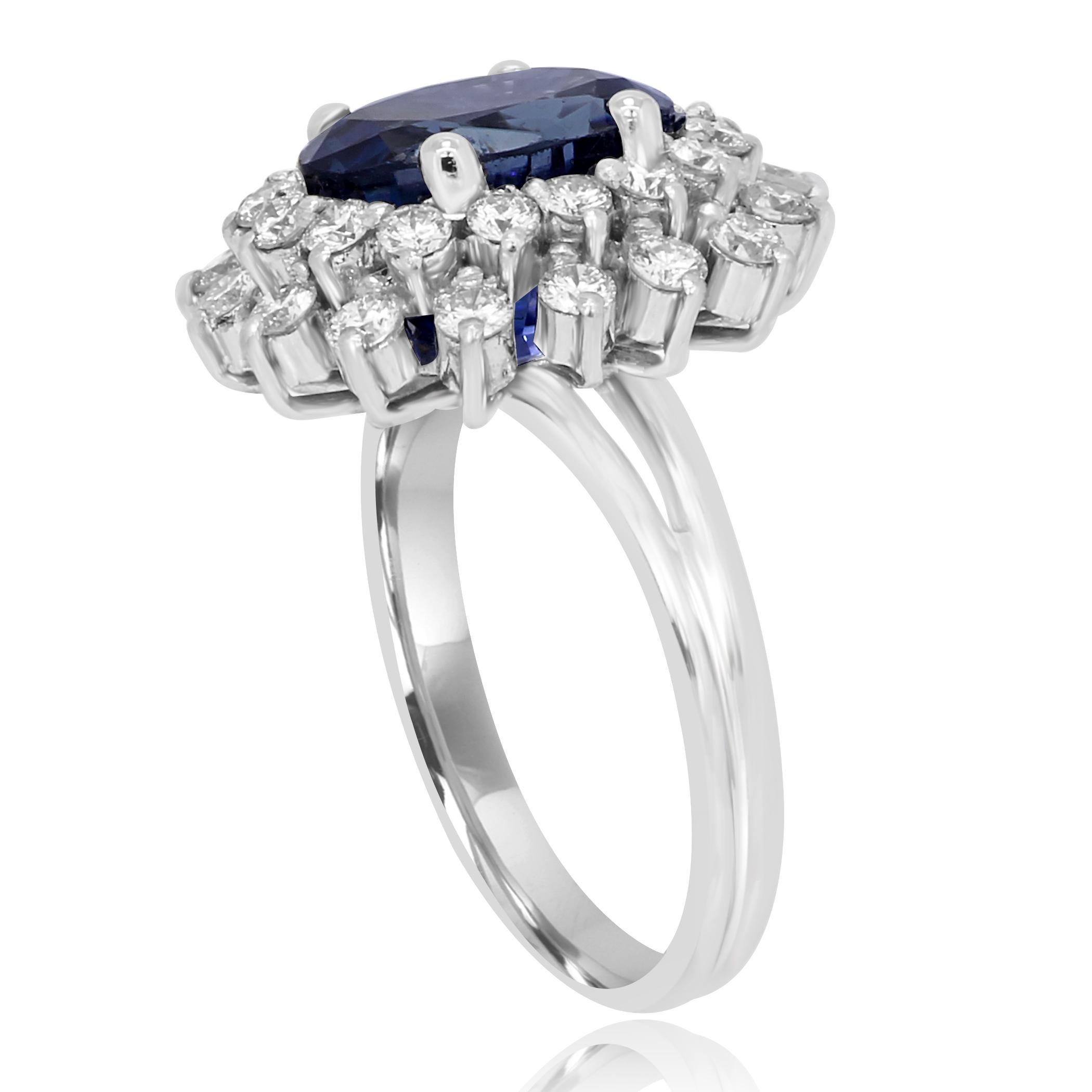 GIA Certified No Heat 6.19 Carat Ceylon Sapphire Diamond Double Halo Gold Ring In Excellent Condition In NEW YORK, NY