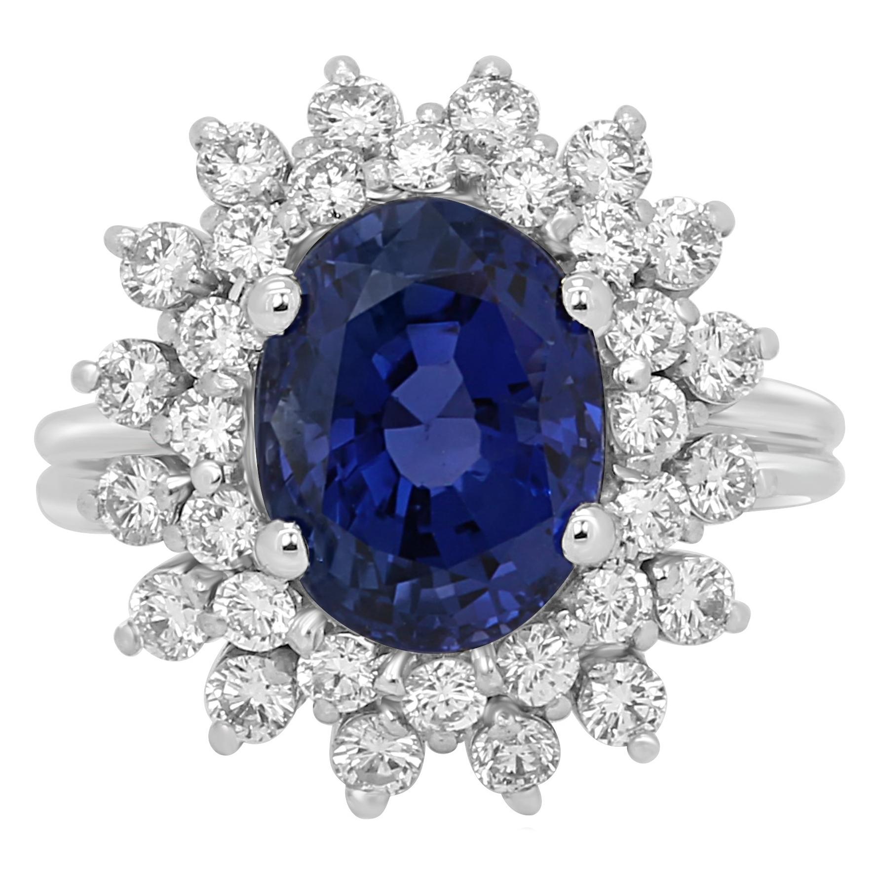 GIA Certified No Heat 6.19 Carat Ceylon Sapphire Diamond Double Halo Gold Ring