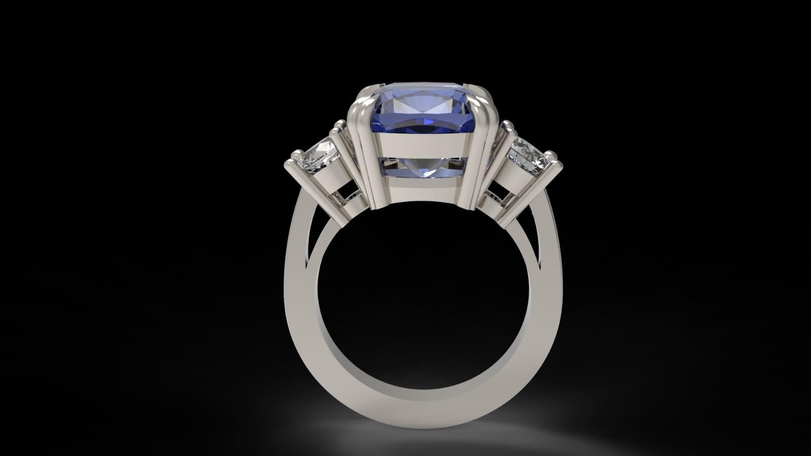 Modern GIA Certified No Heat 8.59 Carat Cushion Cut Sapphire Natural Violet Blue Ring