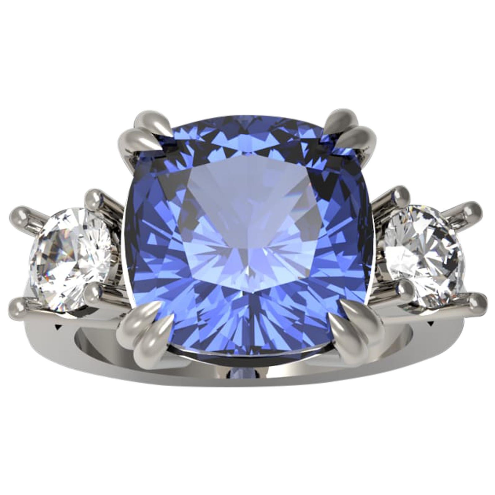 GIA Certified No Heat 8.59 Carat Cushion Cut Sapphire Natural Violet Blue Ring