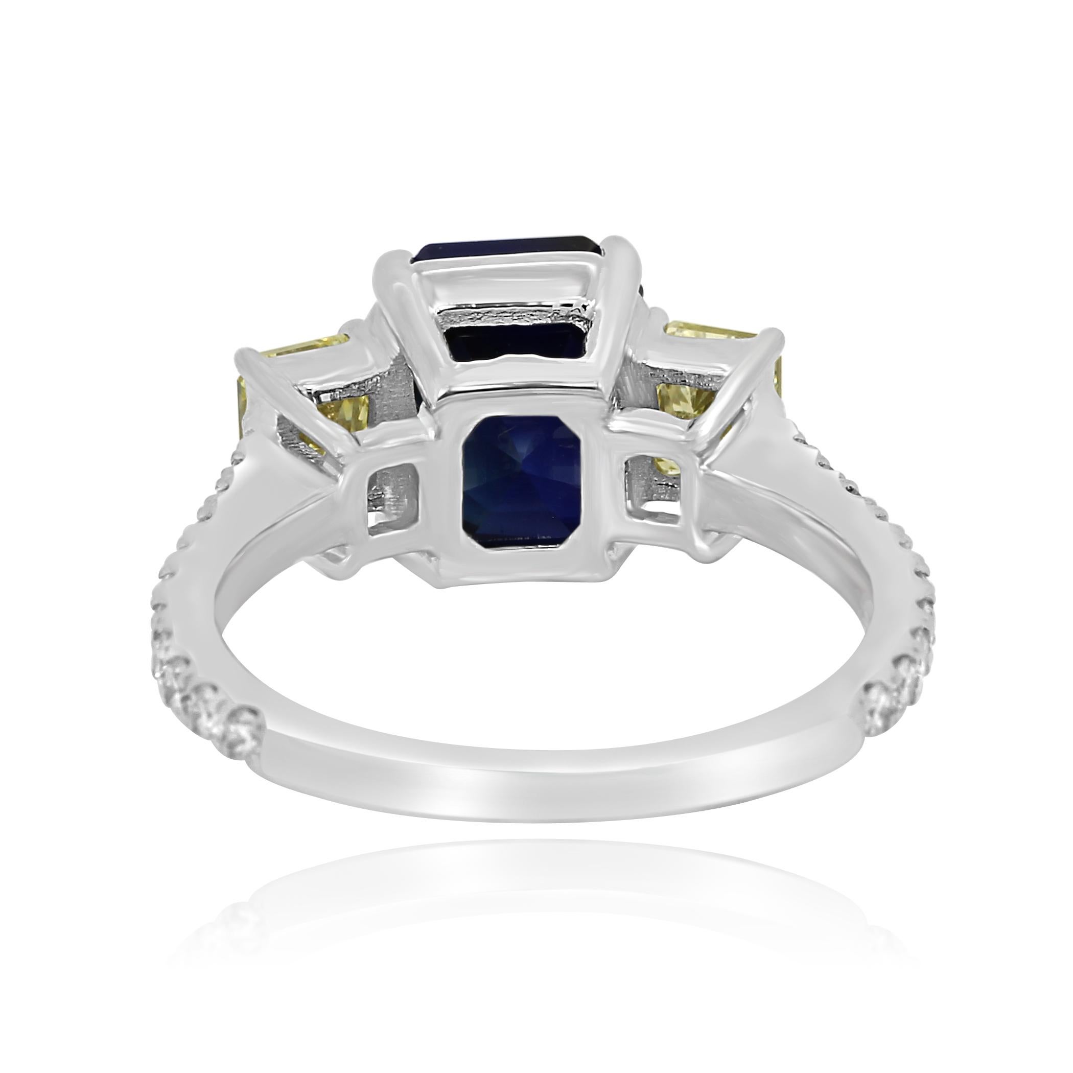 GIA Certified No Heat Blue Sapphire 4.94 Carat Diamond Three-Stone Gold Ring 1