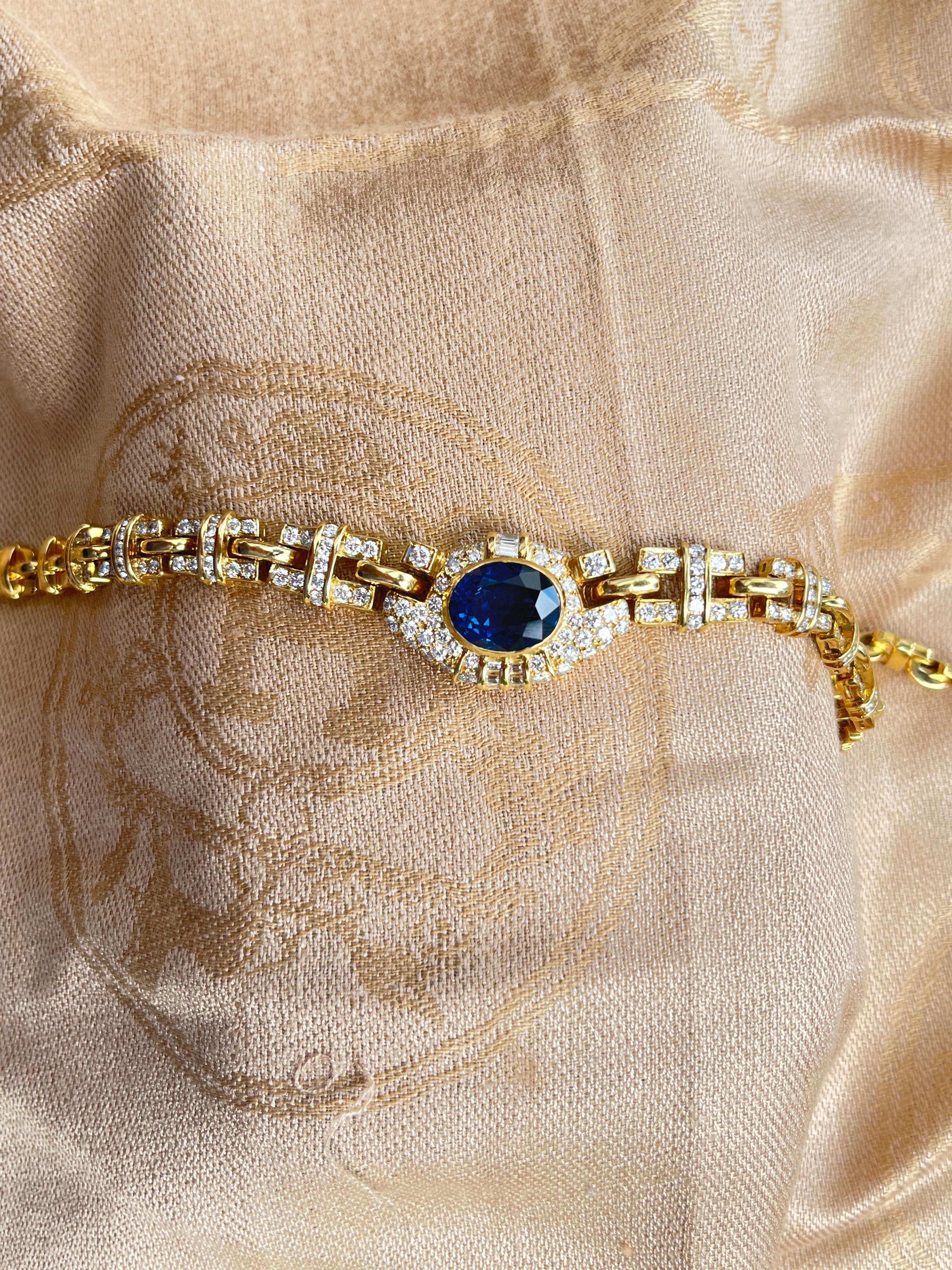 GIA-zertifizierter unbehandelter blauer Saphir und Diamant 18K Gold Kabel-Halskette Damen im Angebot