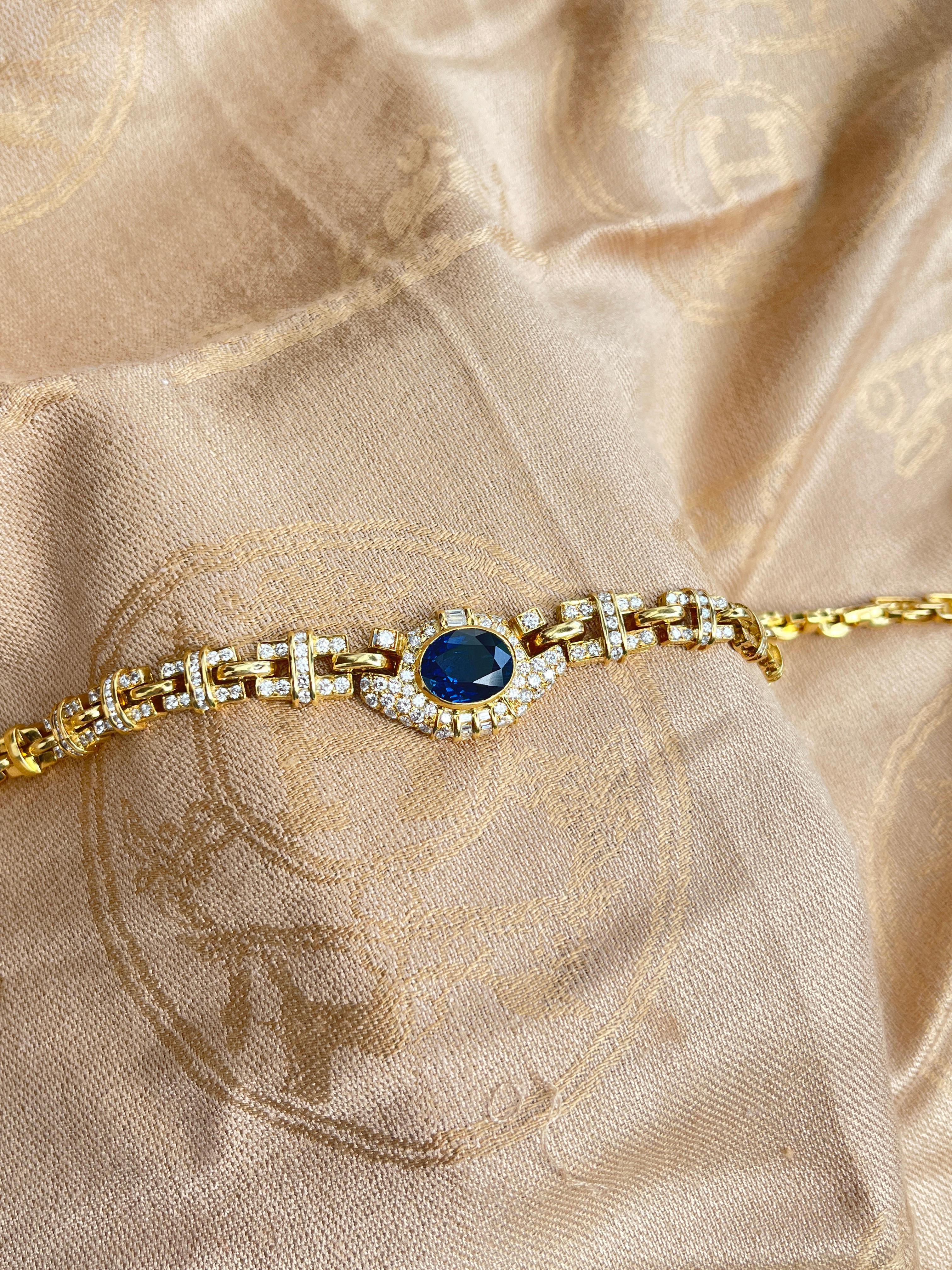 GIA-zertifizierter unbehandelter blauer Saphir und Diamant 18K Gold Kabel-Halskette im Angebot 1