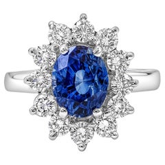 GIA Certified No-Heat Blue Sapphire and Diamond Halo Engagement Ring