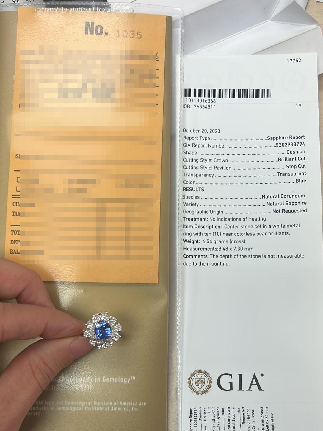 GIA Certified NO HEAT Blue Sapphire Pear Cut Diamond Ring In New Condition For Sale In Rome, IT