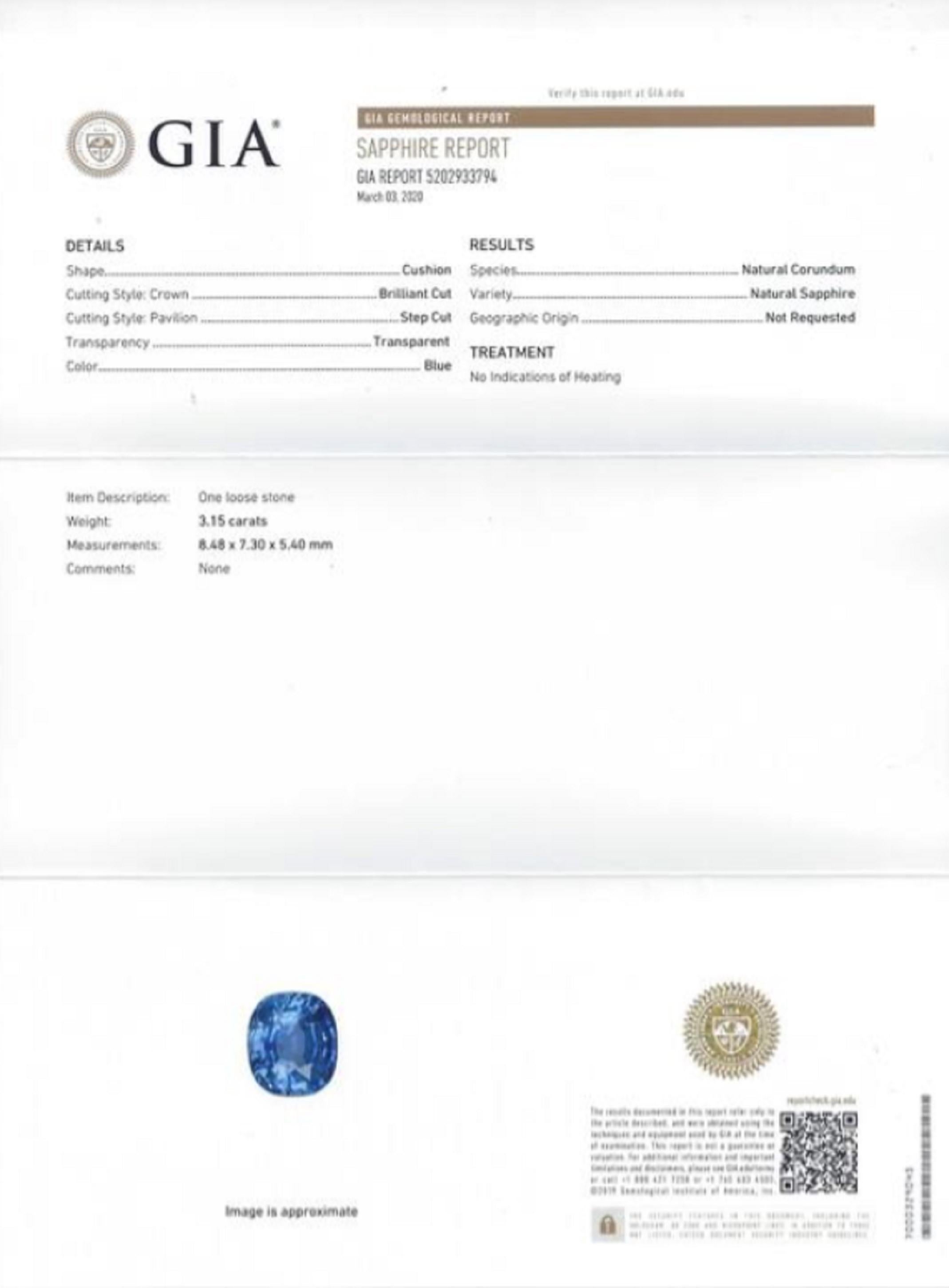 Bague certifiée GIA NO HEAT saphir bleu diamant taille poire en vente 1