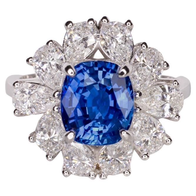 GIA Certified NO HEAT Blue Sapphire Pear Cut Diamond Ring