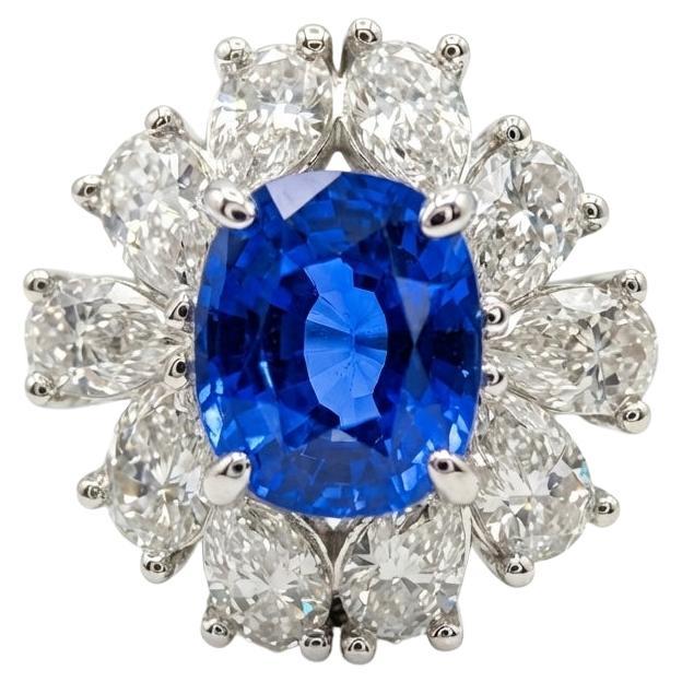 GIA Certified NO HEAT Blue Sapphire Pear Cut Diamond Ring in vendita