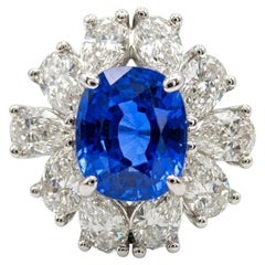 GIA Certified NO HEAT Blue Sapphire Pear Cut Diamond Ring