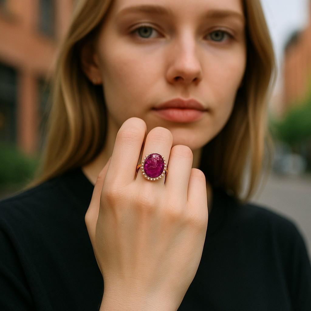Anillo de oro rosa de 4,69 quilates con diamante rubí tallado en Birmania certificado por GIA sin calor Contemporáneo en venta