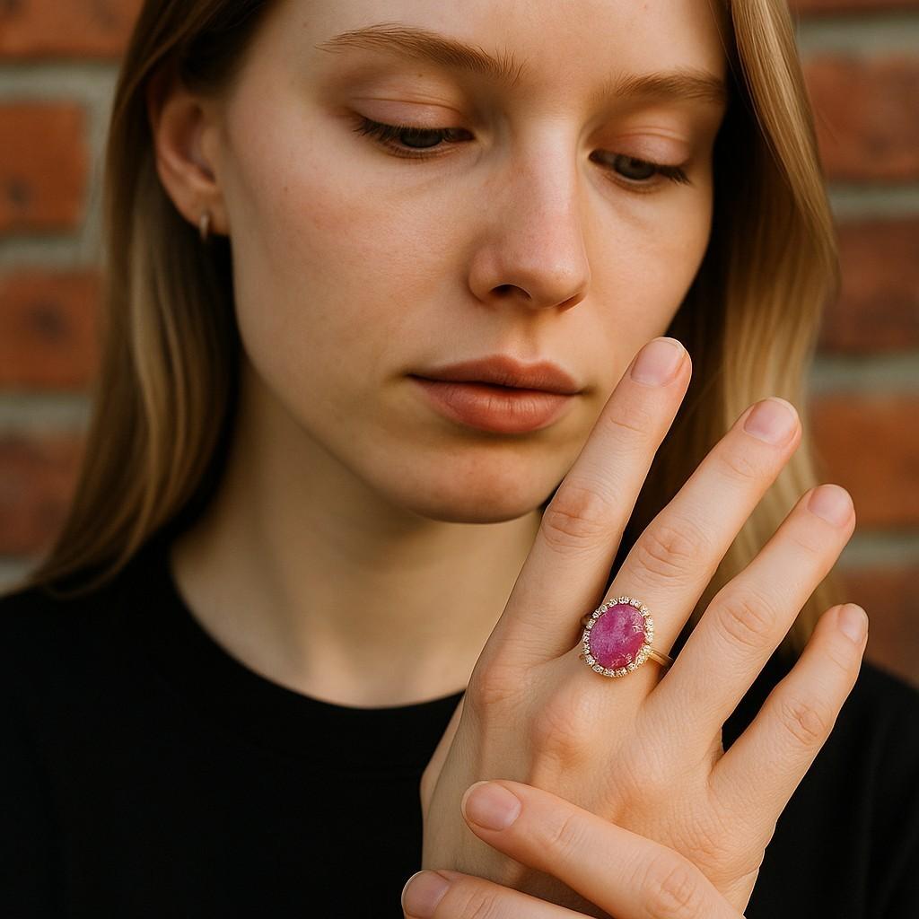 Contemporain Bague en or rose certifiée GIA No Heat Burma Ruby Diamond 4,69 carats en vente