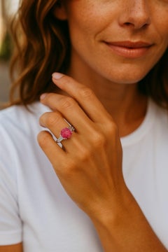 GIA Certified No Heat Burma Carved Ruby Vintage Platinum Baguette Diamond Ring