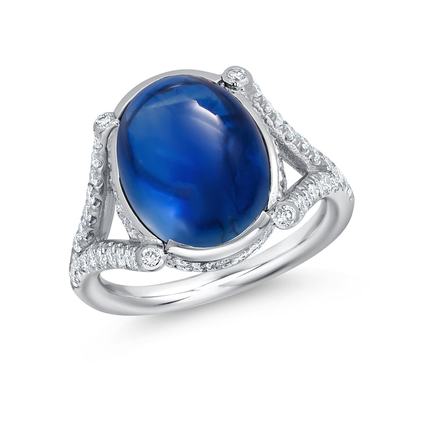 GIA Certified No Heat Burma Origin Cabochon Sapphire Diamond Cocktail Ring in vendita 5