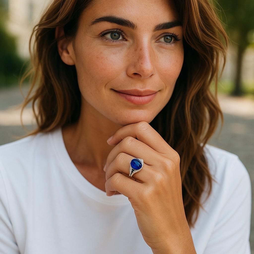 GIA Certified No Heat Burma Origin Cabochon Sapphire Diamond Cocktail Ring in vendita 1
