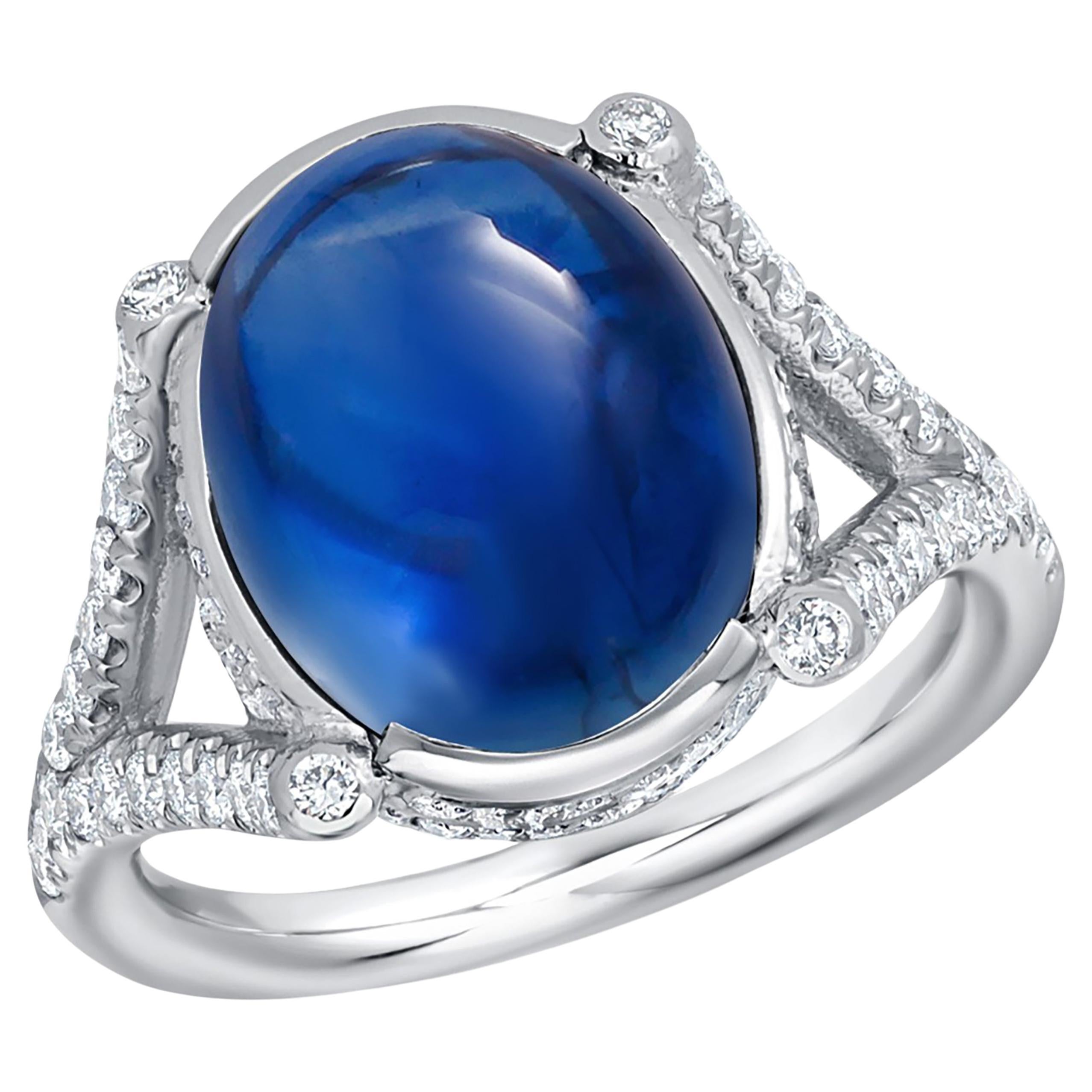 GIA Certified No Heat Burma Origin Cabochon Sapphire Diamond Cocktail Ring