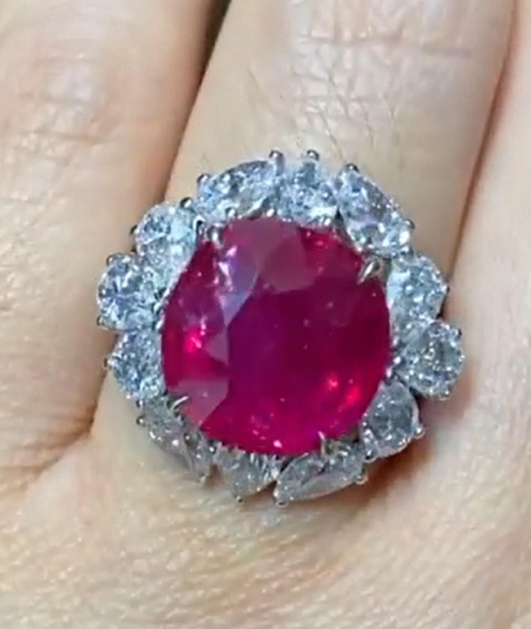 Women's or Men's GIA Certified NO HEAT BURMA Pink Sapphire Marquise Round Diamond Cocktail Ring For Sale