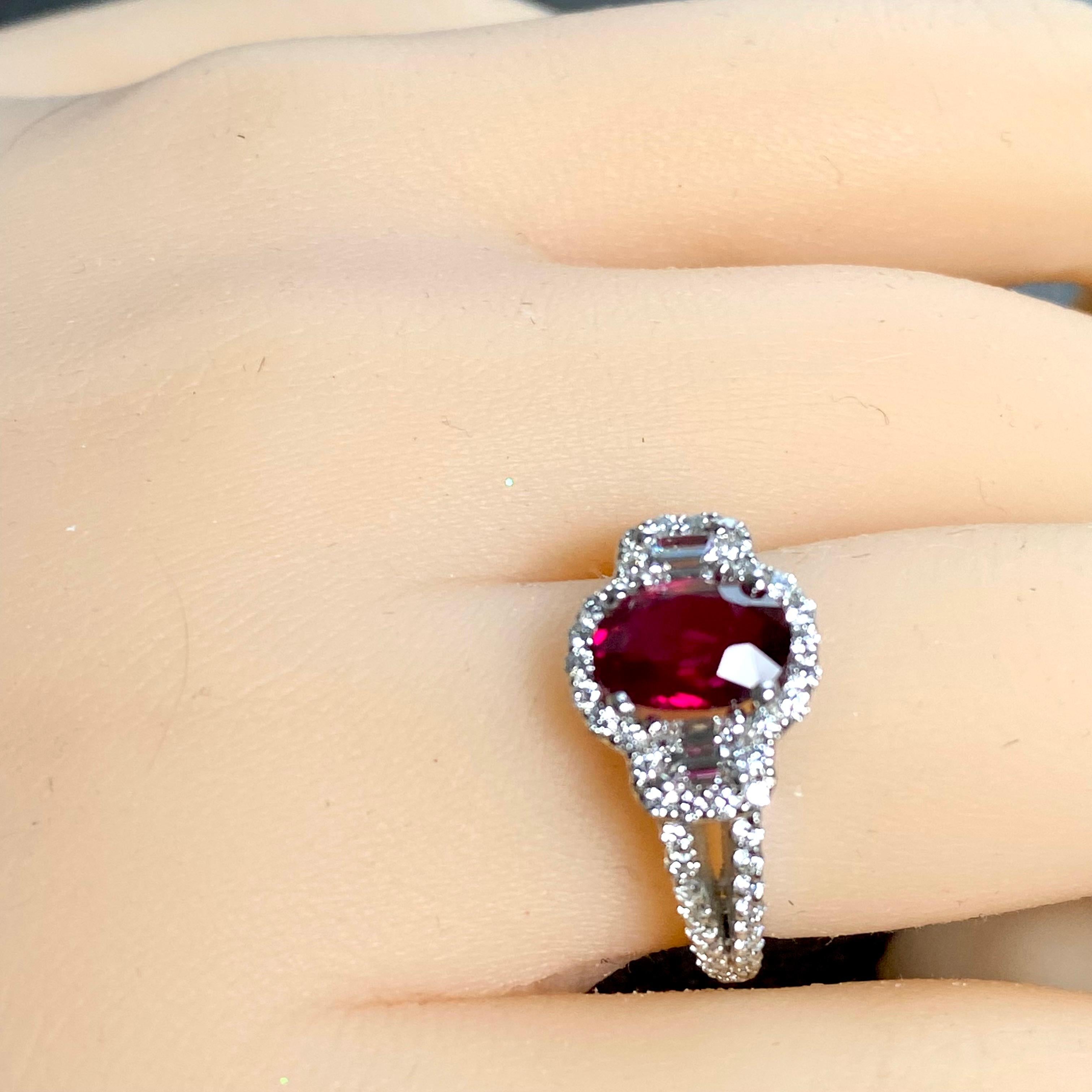 GIA Certified No Heat Burma Ruby 1.95 Carat Diamond 1.20 Carat Platinum Ring  For Sale 9