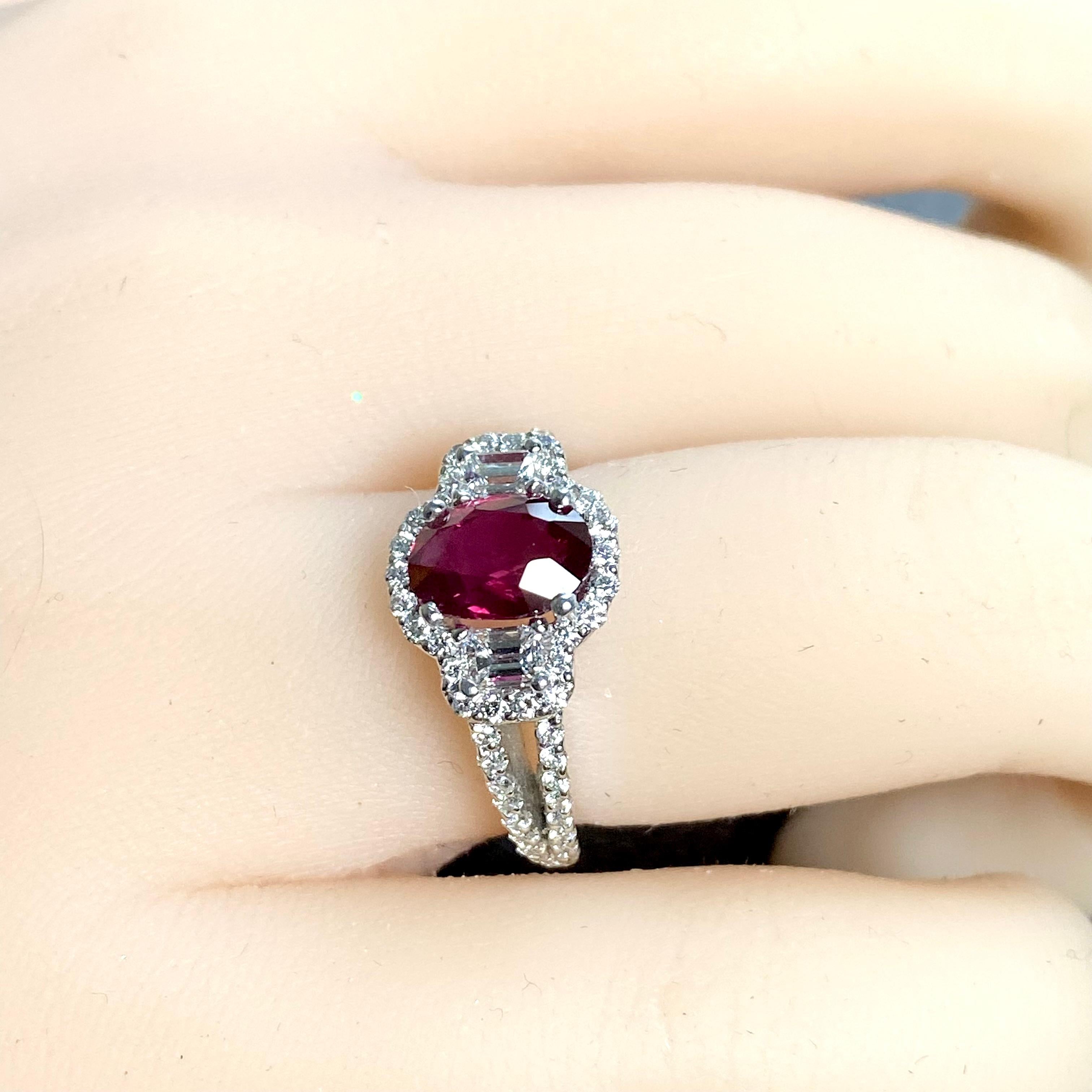 GIA Certified No Heat Burma Ruby 1.95 Carat Diamond 1.20 Carat Platinum Ring  For Sale 10