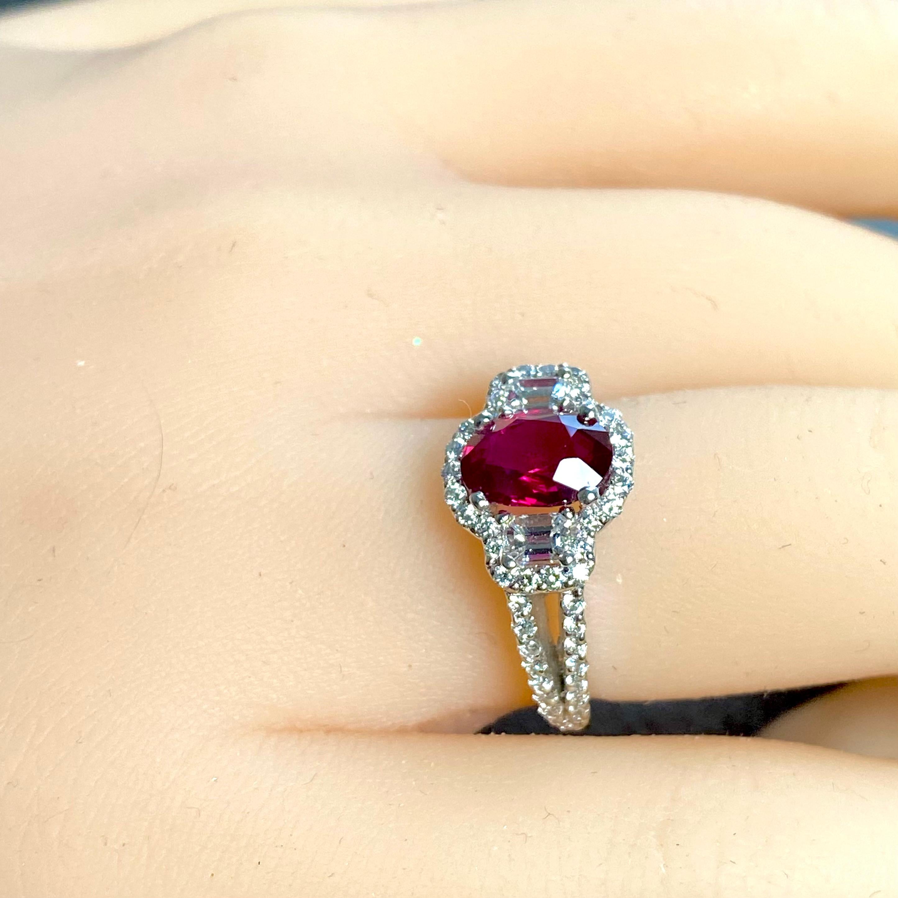 GIA Certified No Heat Burma Ruby 1.95 Carat Diamond 1.20 Carat Platinum Ring  For Sale 11