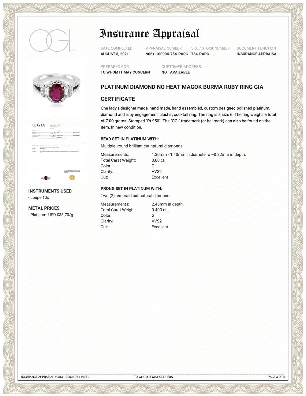 GIA Certified No Heat Burma Ruby 1.95 Carat Diamond 1.20 Carat Platinum Ring  In New Condition For Sale In New York, NY