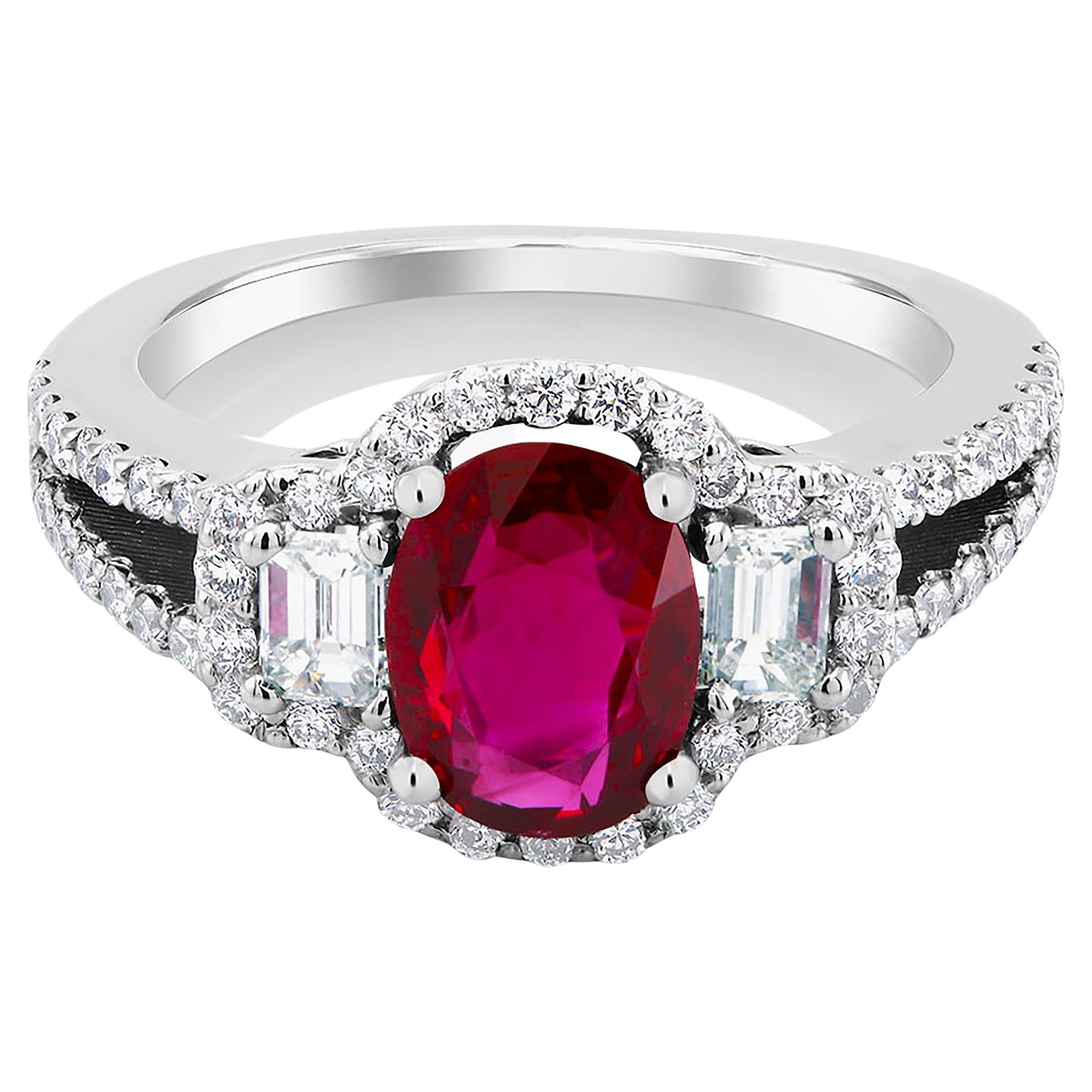 GIA Certified No Heat Burma Ruby 1.95 Carat Diamond 1.20 Carat Platinum Ring  For Sale