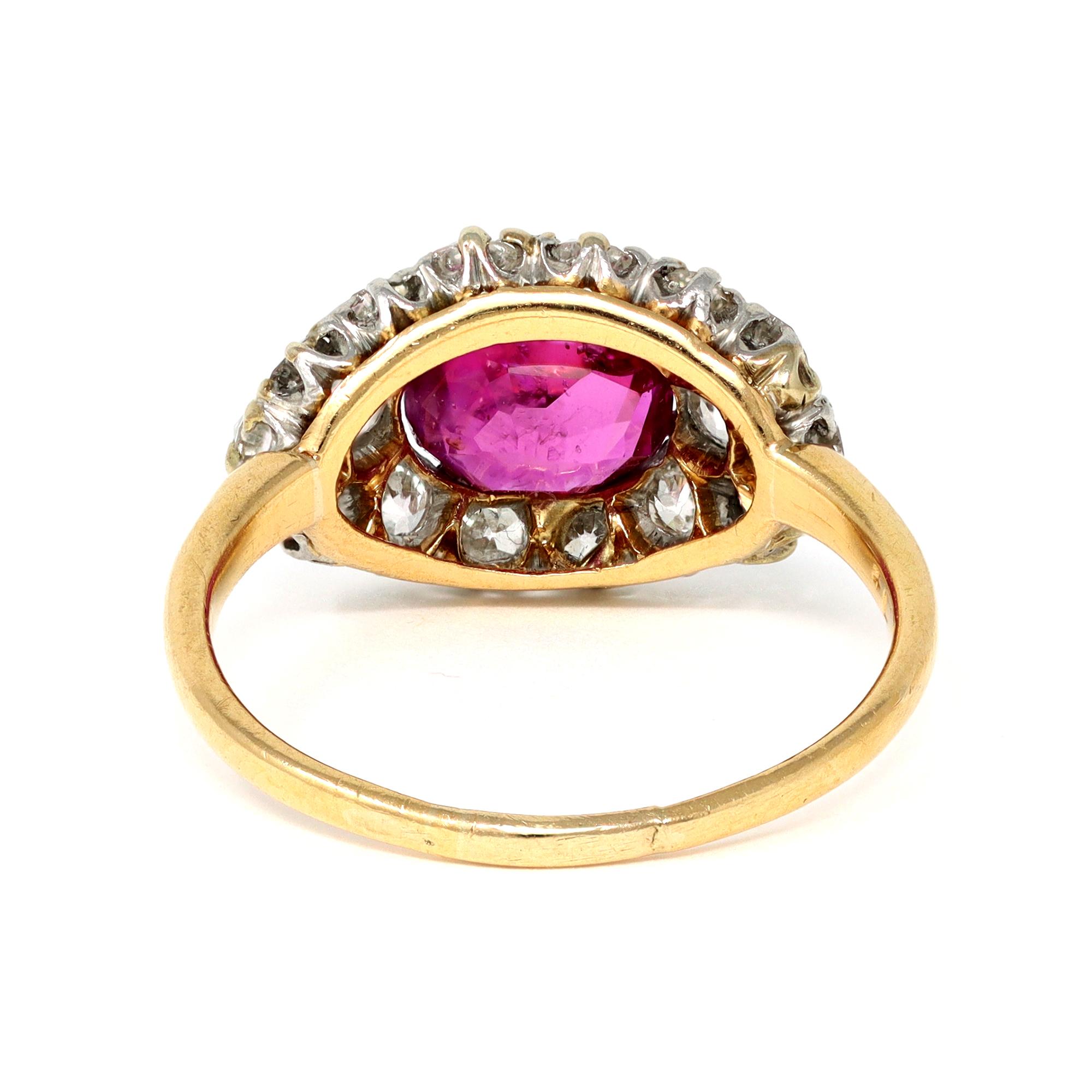 Victorian GIA Certified No Heat Burma Ruby Ring with Diamonds For Sale