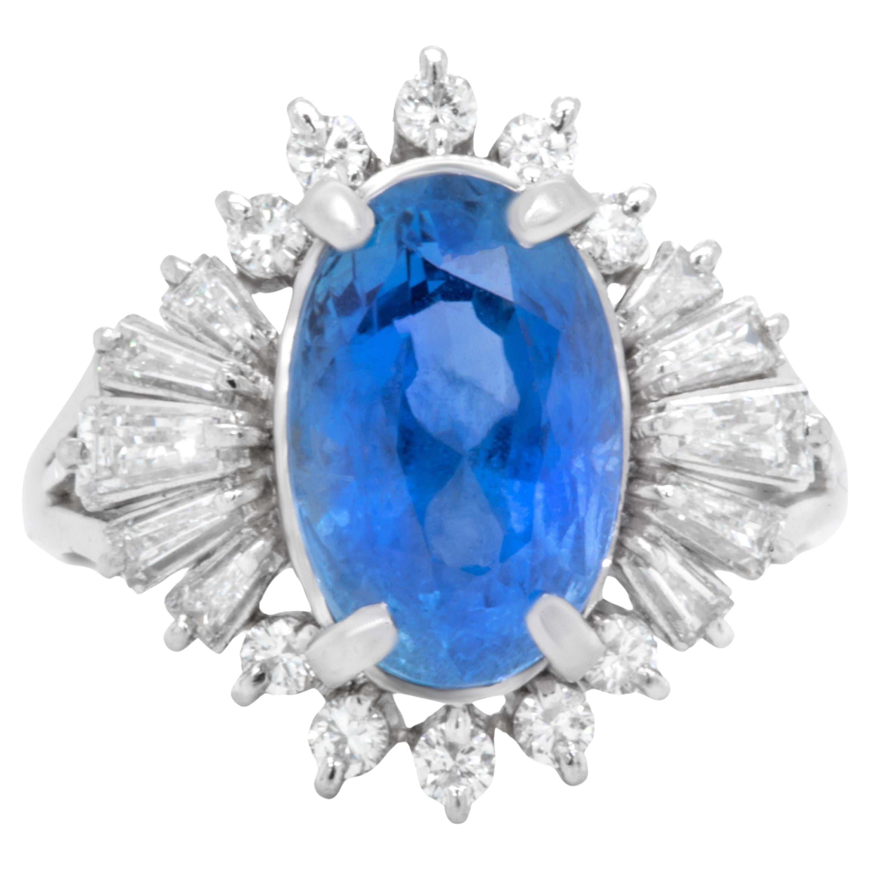 GIA Certified No Heat Burma Sapphire Ring With Diamonds 5.17 Carats Platinum For Sale