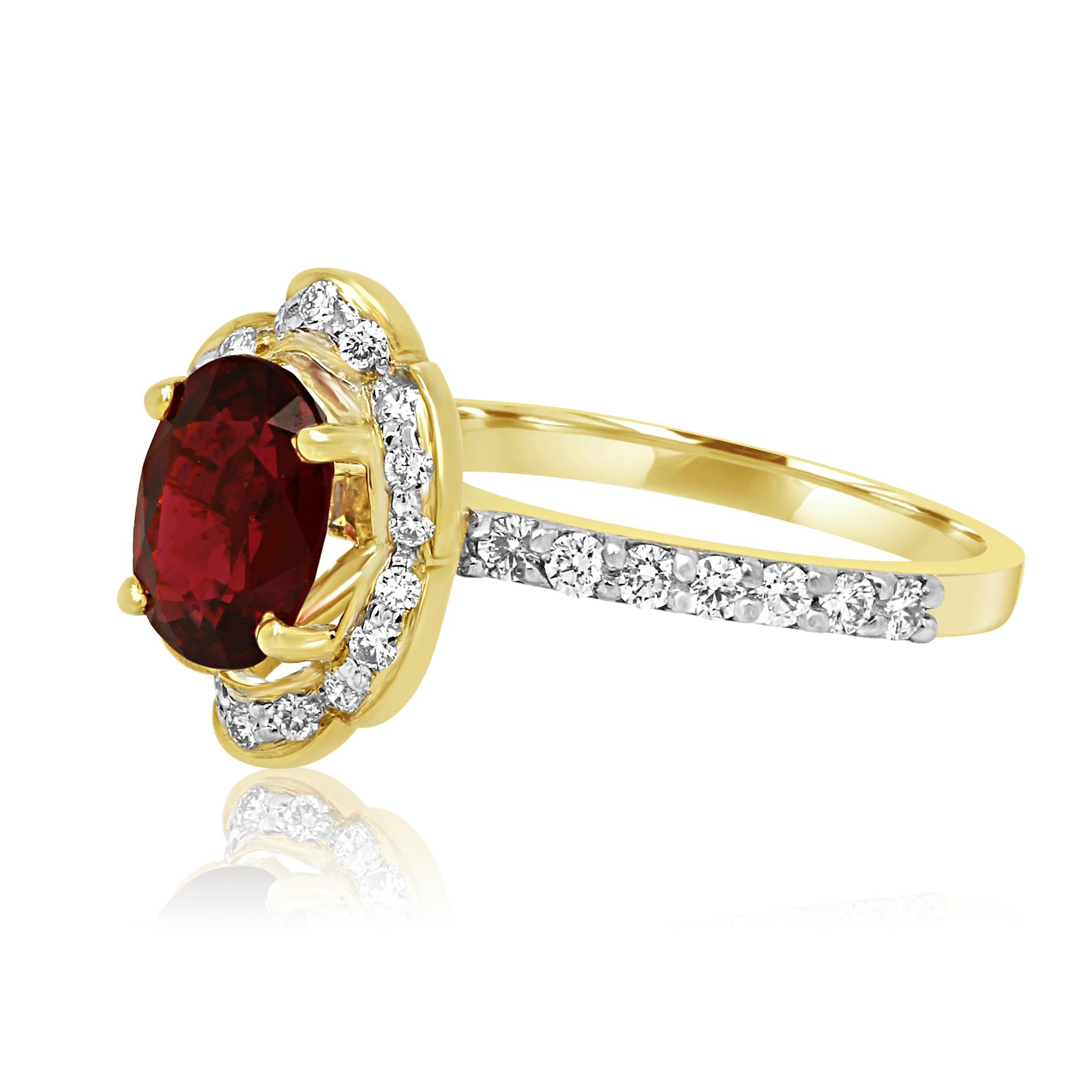 Contemporary GIA Certified No Heat Burma Spinel  Diamond Halo Gold Bridal Fashion Ring