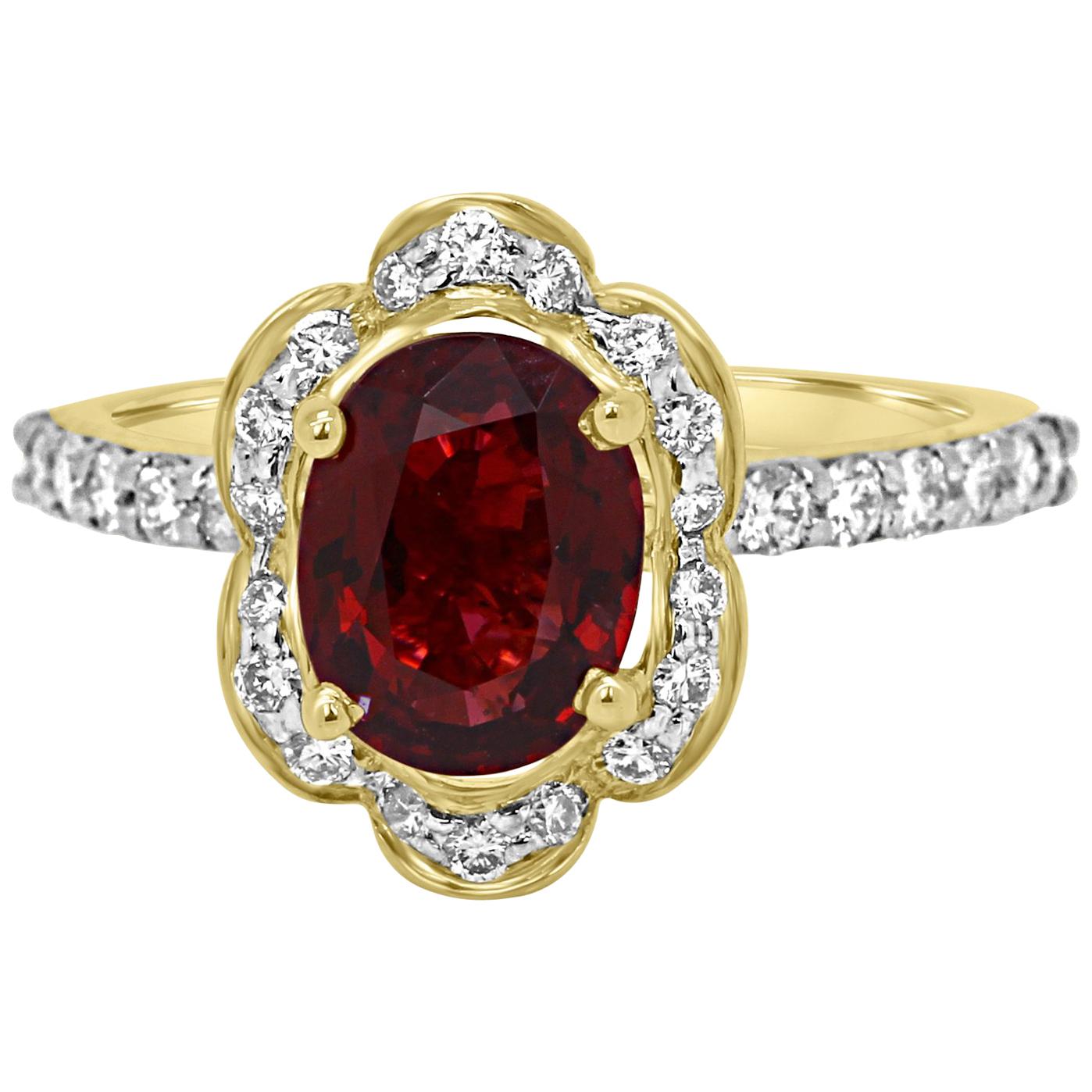 GIA Certified No Heat Burma Spinel  Diamond Halo Gold Bridal Fashion Ring