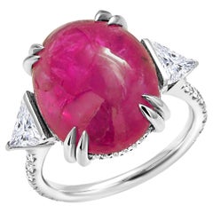 GIA Certified No Heat Cabochon Ruby Diamond 14.74 Carat 18 Karat Cocktail Ring