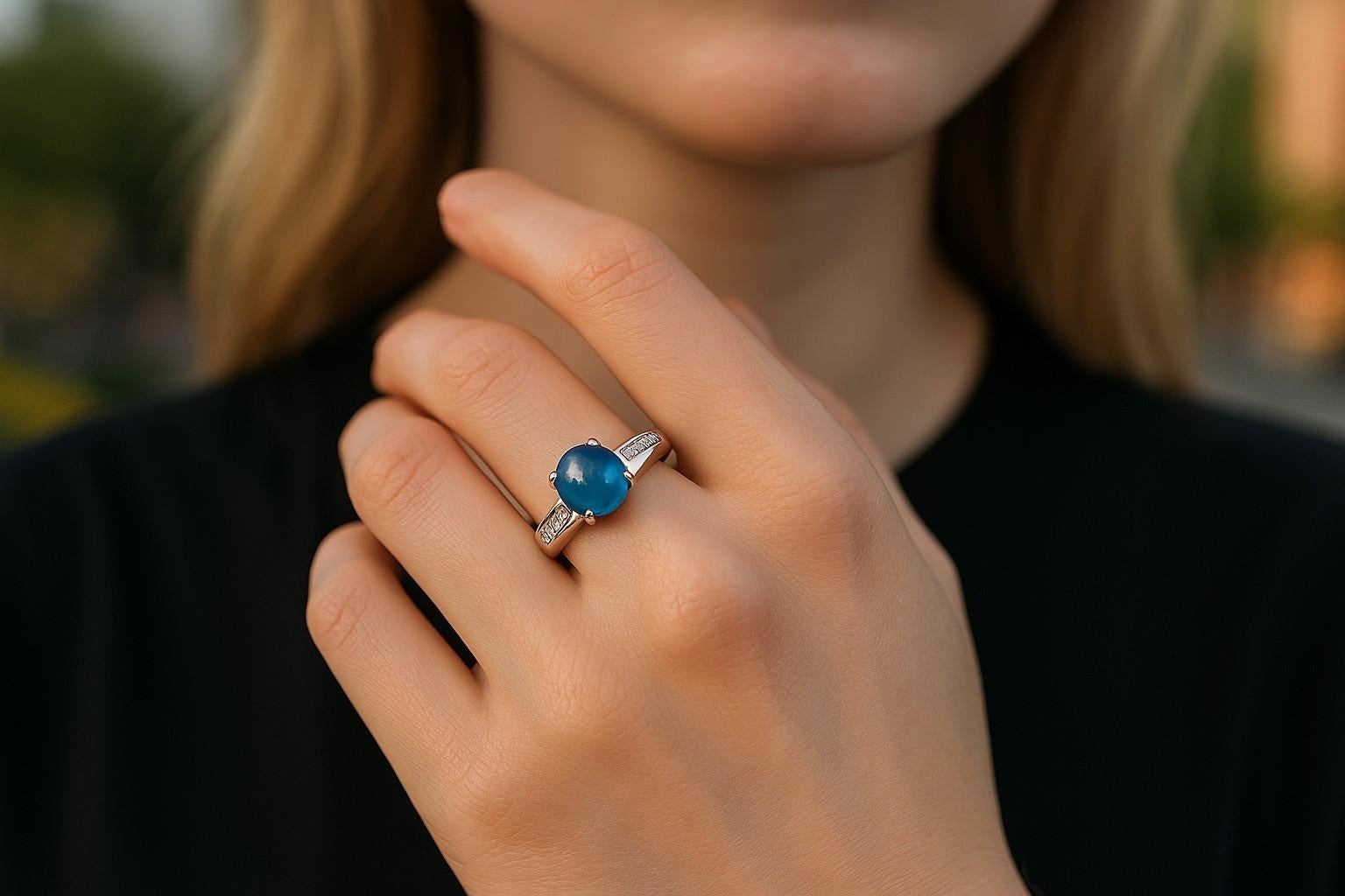 Zafiro Cabujón Certificado GIA Sin Calor 1,51 Diamante 0,30 Quilates Anillo de Platino Contemporáneo en venta