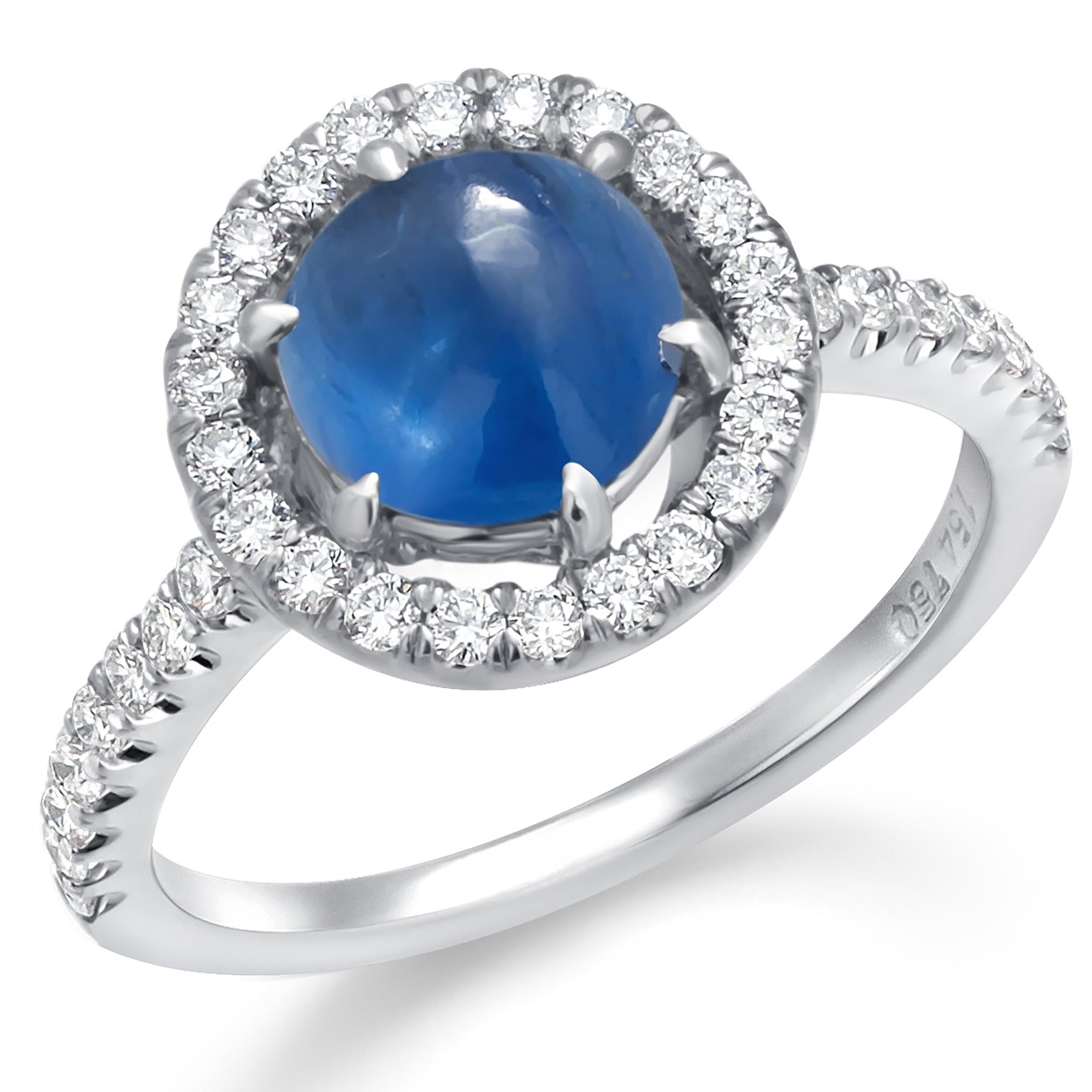 Women's GIA Certified No Heat Cabochon Sapphire 1.65 Carat Halo Diamond 0.40 Carat Ring  For Sale