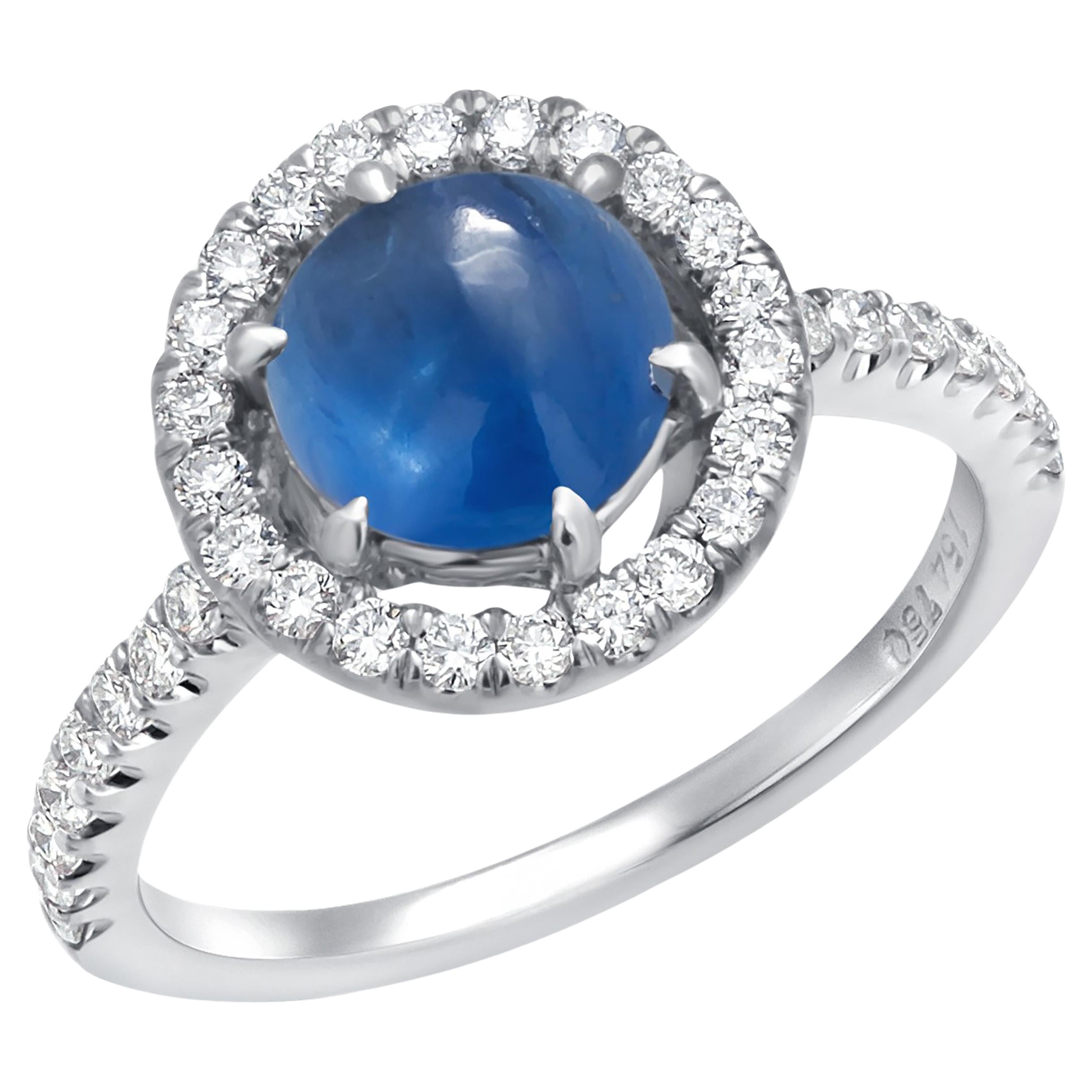 GIA Certified No Heat Cabochon Sapphire 1.65 Carat Halo Diamond 0.40 Carat Ring 