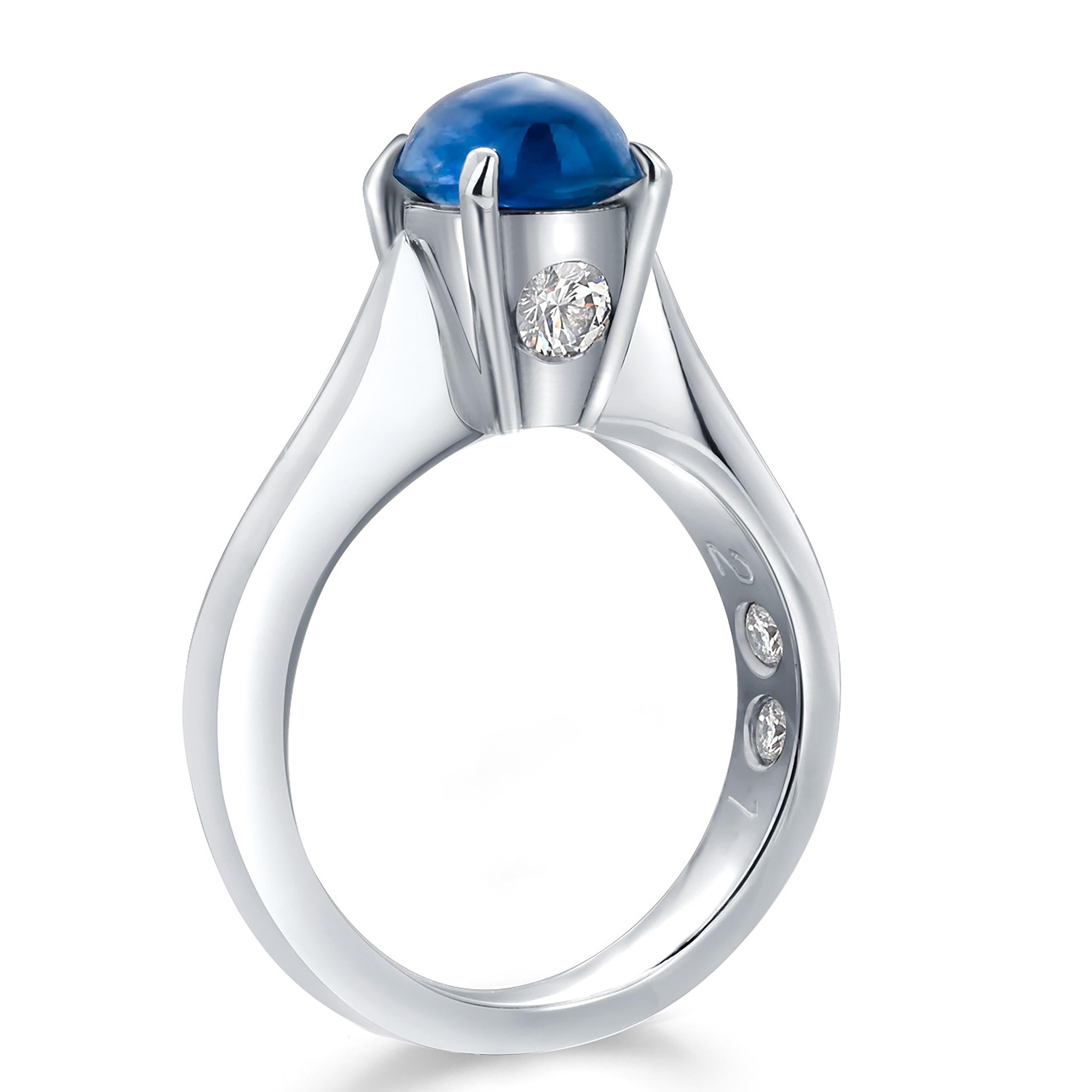 GIA Certified No Heat Cabochon Sapphire 1.84 Carat Diamonds 0.30 Carat Ring  For Sale 5