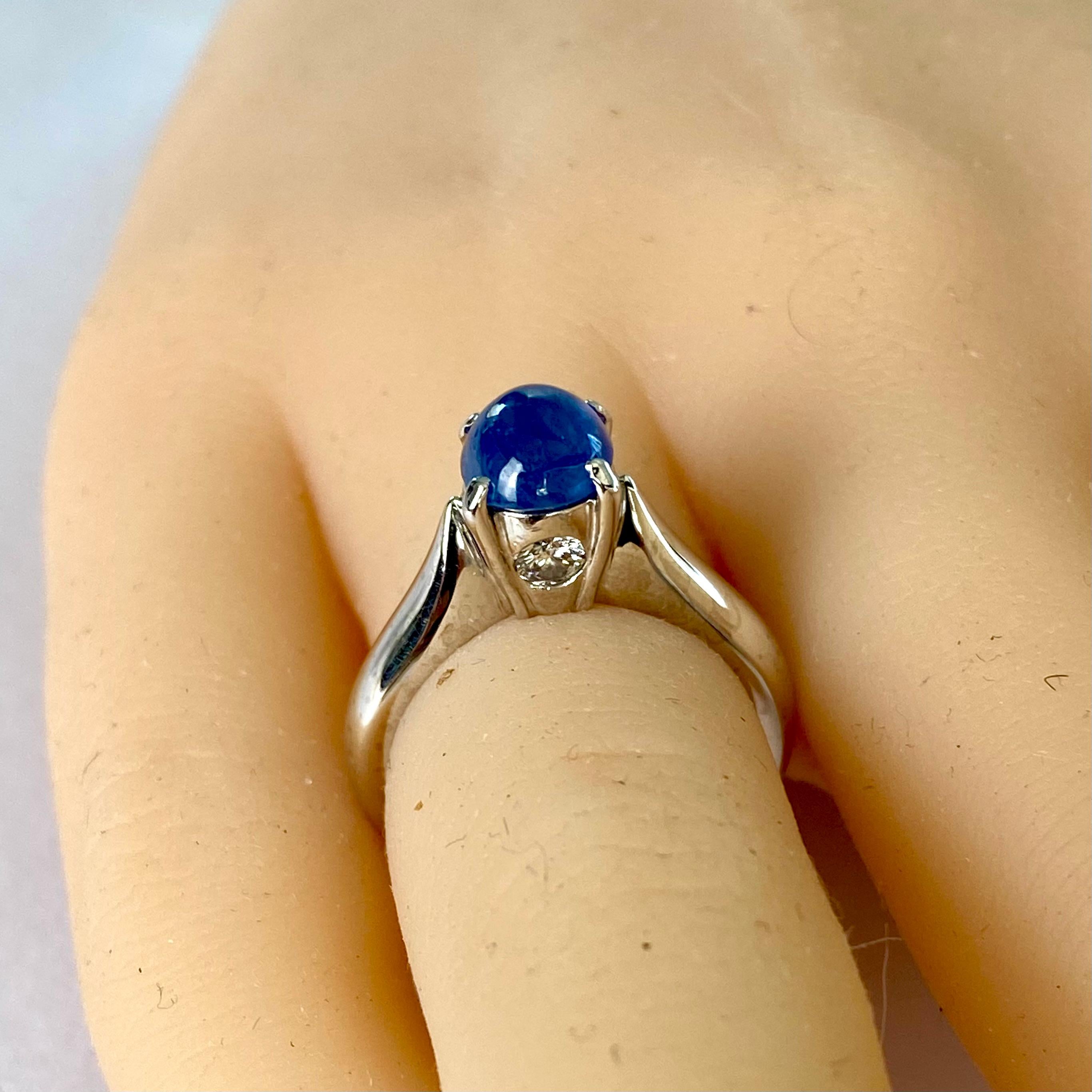GIA Certified No Heat Cabochon Sapphire 1.84 Carat Diamonds 0.30 Carat Ring For Sale 1
