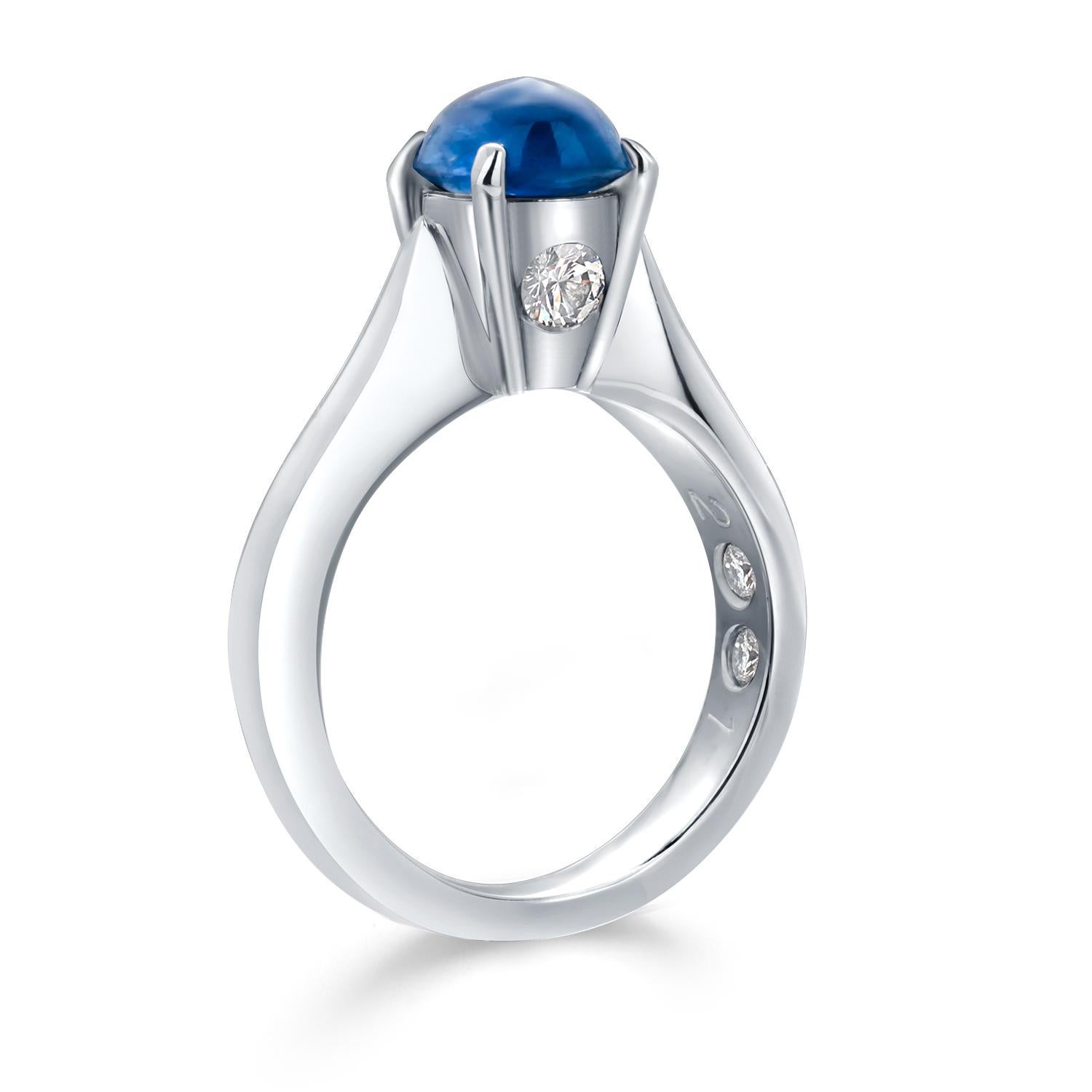 GIA Certified No Heat Cabochon Sapphire 1.84 Carat Diamonds 0.30 Carat Ring  For Sale 3