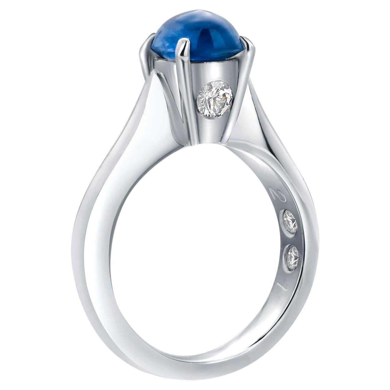 GIA Certified No Heat Cabochon Sapphire 1.84 Carat Diamonds 0.30 Carat Ring  For Sale
