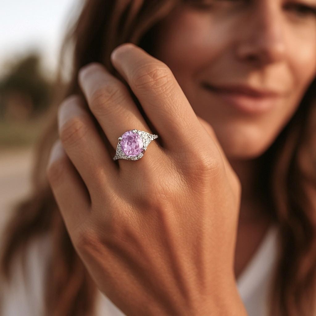 GIA-zertifizierter Cocktailring aus 18 Karat Gold mit unbehandeltem Ceylon-Rosa-Saphir und Diamant (Zeitgenössisch) im Angebot