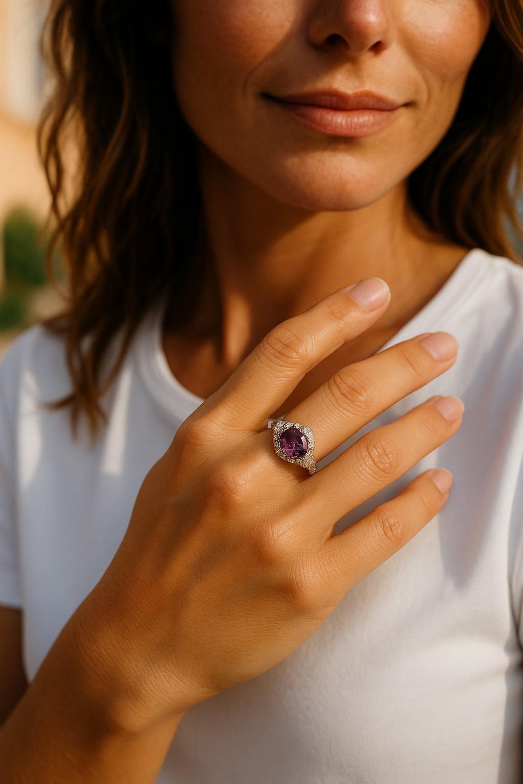 GIA Certified No Heat Ceylon Pink Sapphire Diamond 2.14 Carat 18 Karat Ring In New Condition For Sale In New York, NY