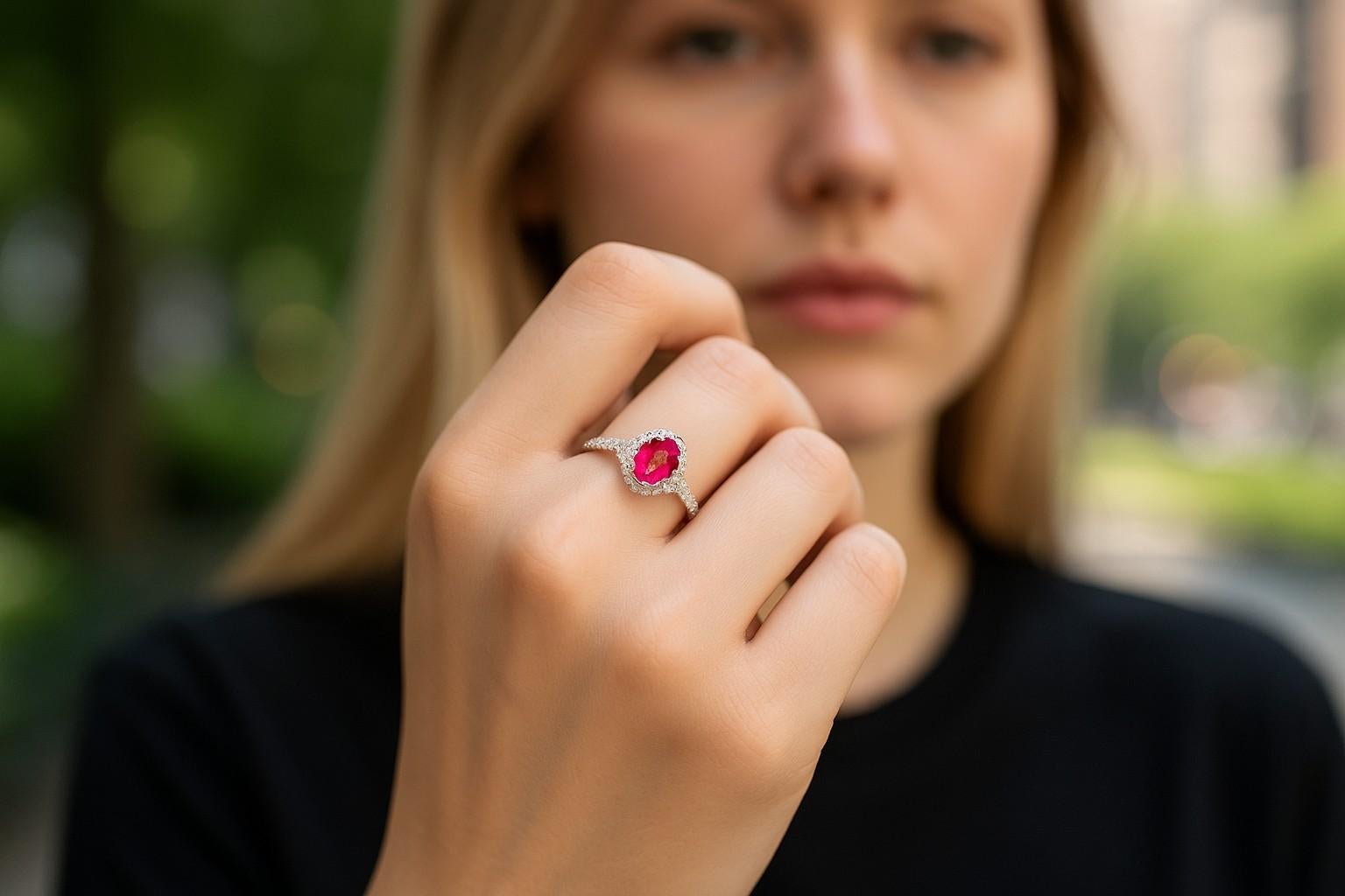 GIA zertifizierter unbehandelter Ceylon rosa Saphir Diamant 2,14 Karat 18 Karat Ring im Angebot 1