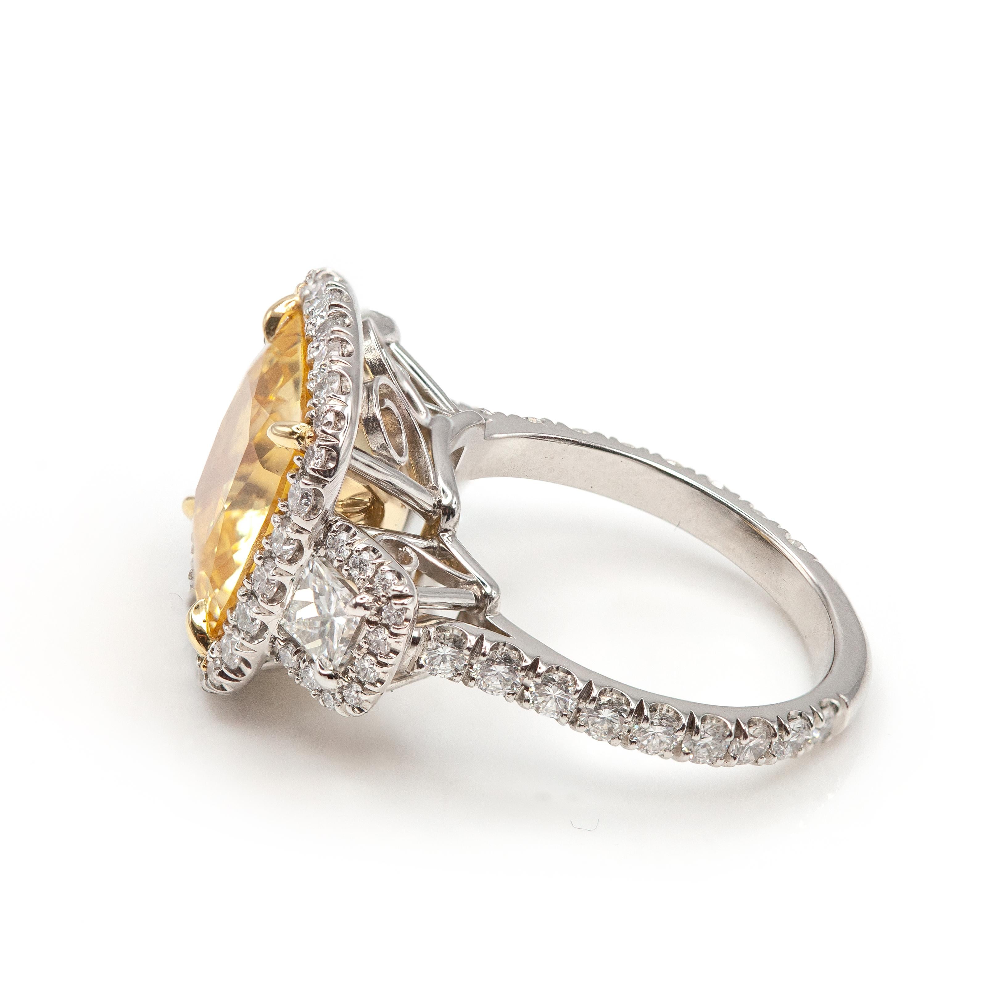 Bague en platine avec saphir jaune de Ceylan et diamant certifiés GIA en vente 5
