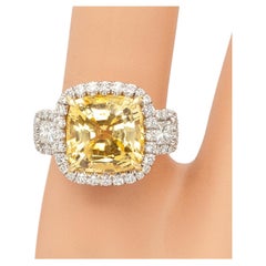Bague en platine avec saphir jaune de Ceylan et diamant certifiés GIA