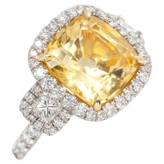Bague en platine avec saphir jaune de Ceylan et diamant certifiés GIA