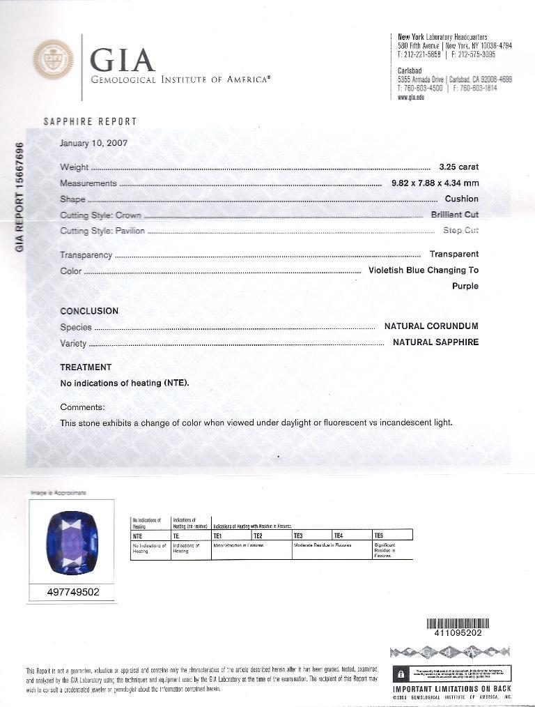 GIA-zertifizierter Ring mit unbehandeltem, violett-blauem Saphir 3,25 Karat im Angebot 4