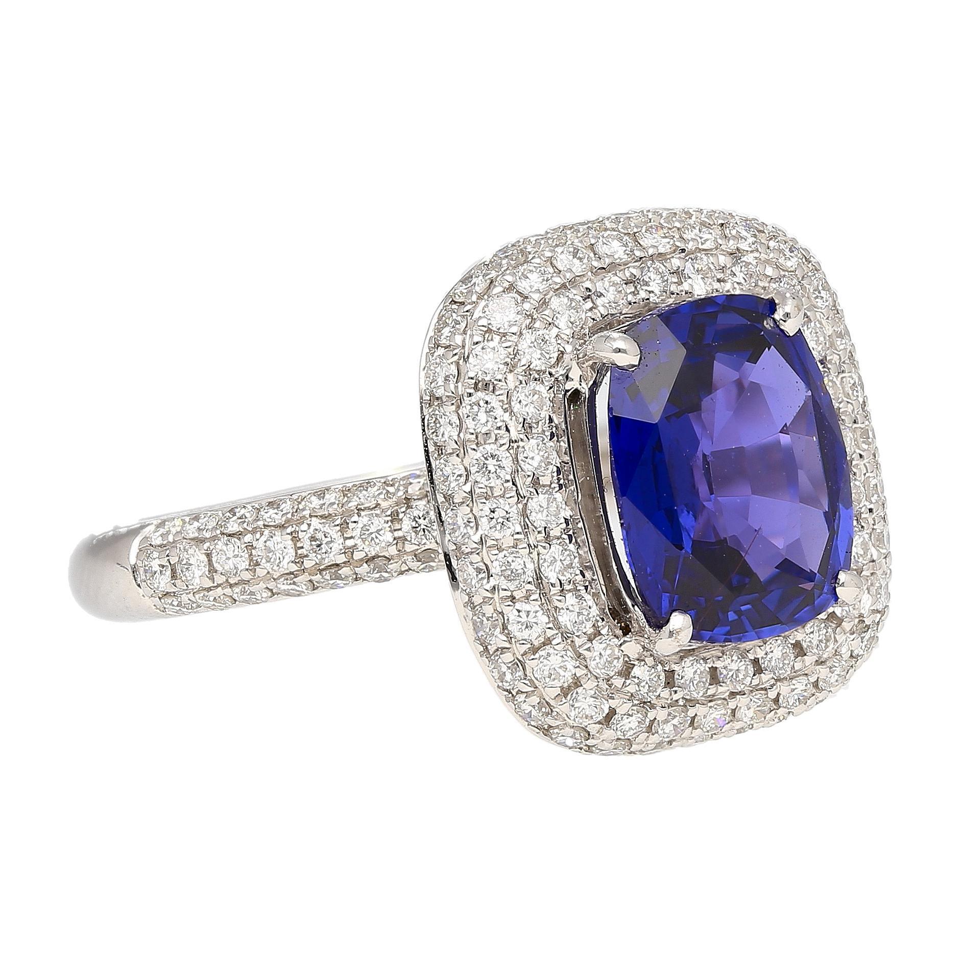 Bague en saphir bleu-violet non chauffé et certifié GIA, de 3,25 carats en vente 2