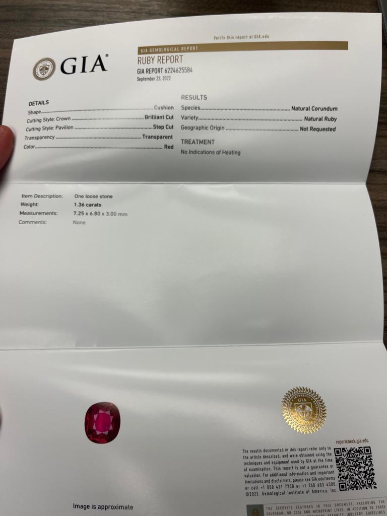 Modern GIA Certified No Heat Cushion Ruby For Sale
