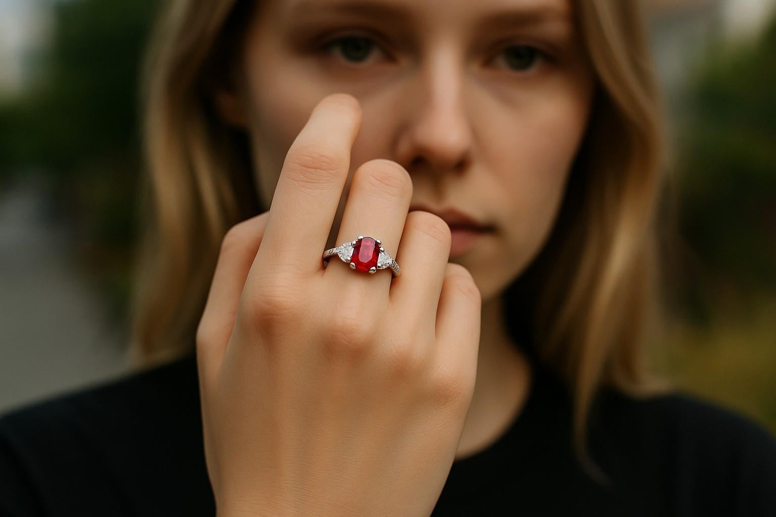 GIA Certified No Heat Cushion Ruby Half Moon Diamond Platinum Cocktail Ring In condizioni Nuovo in vendita a New York, NY